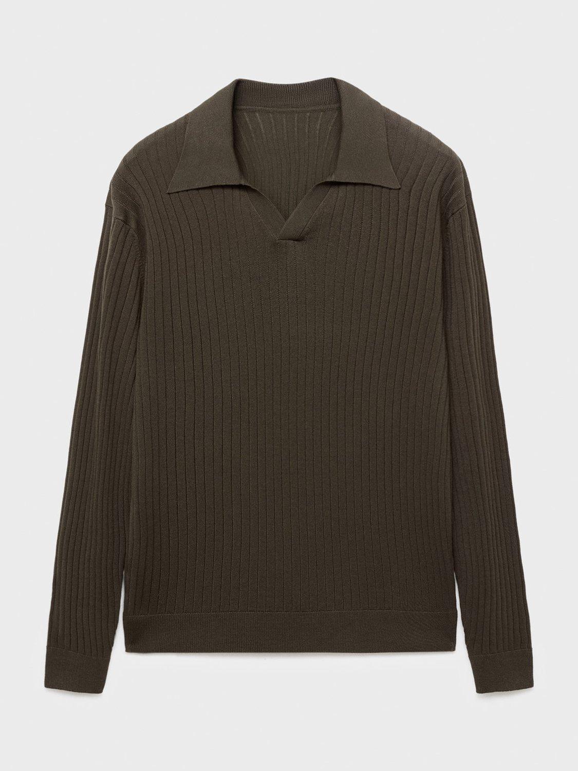 Product image 3 of 8, which shows Mango Taurus Buttonless Long Sleeve Polo Shirt, Brown, M