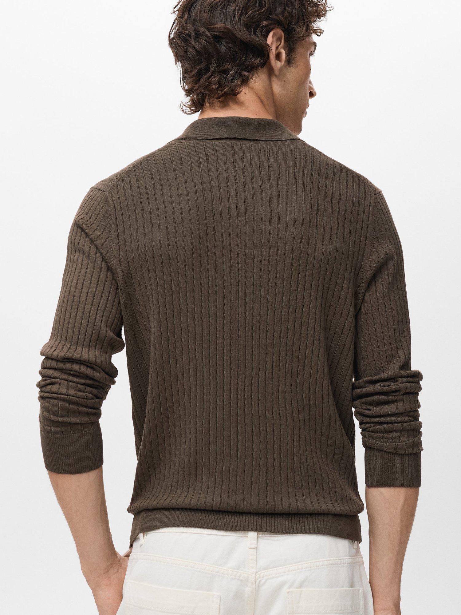 Product image 4 of 8, which shows Mango Taurus Buttonless Long Sleeve Polo Shirt, Brown, M