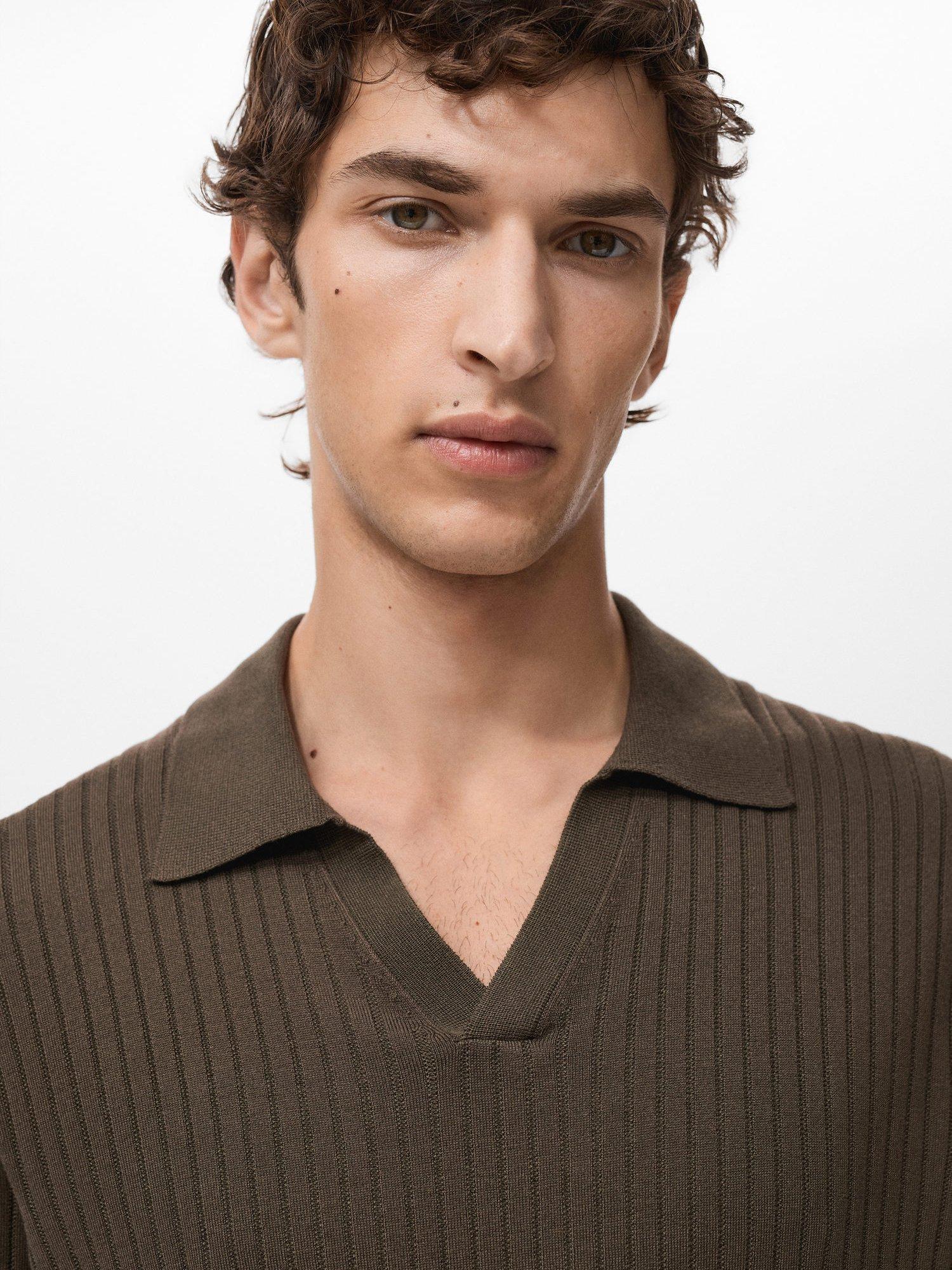 Product image 6 of 8, which shows Mango Taurus Buttonless Long Sleeve Polo Shirt, Brown, M