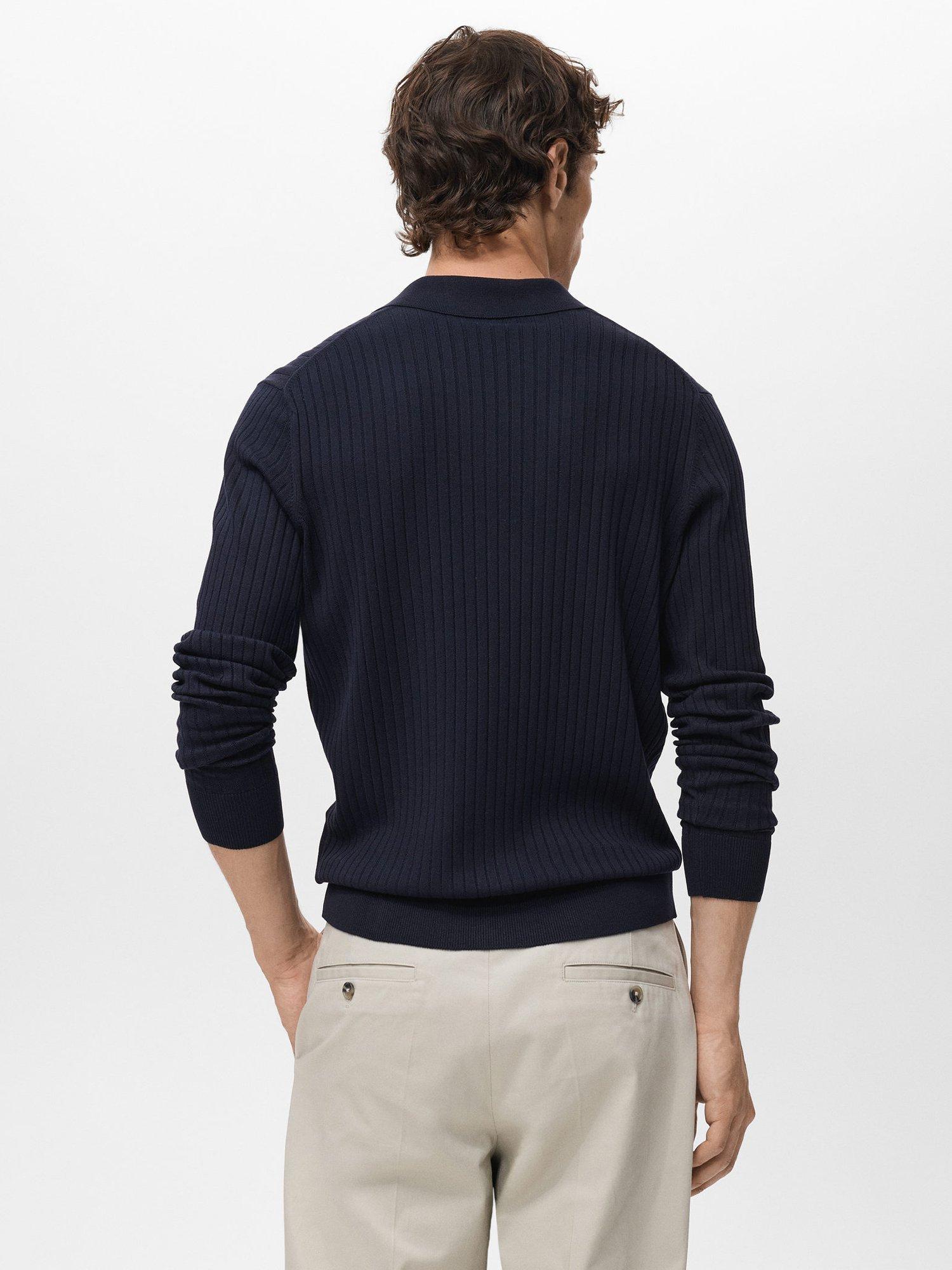 Product image 4 of 11, which shows Mango Taurus Regular Fit Long Sleeve Polo Shirt, Navy, XXL