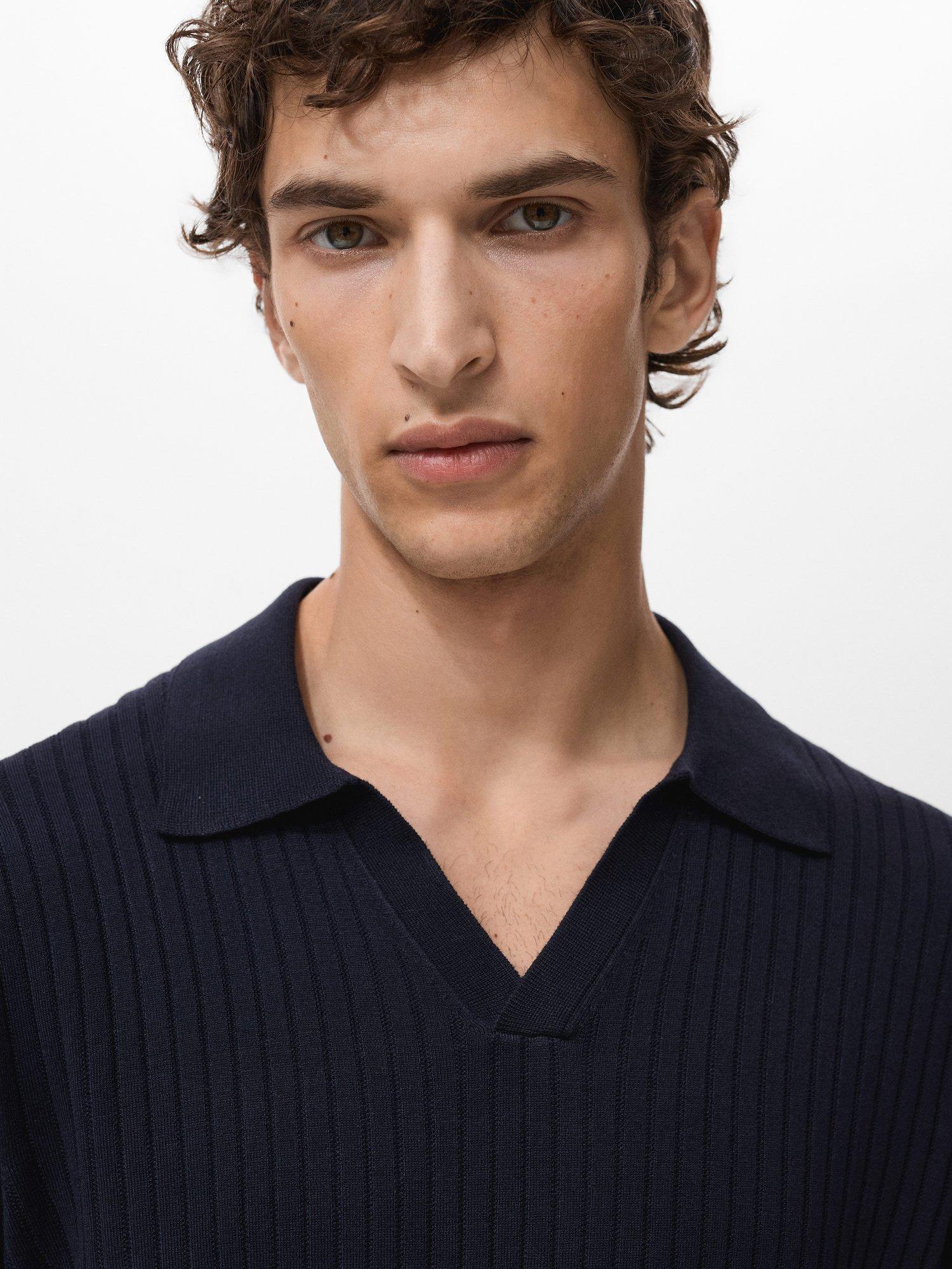 Product image 6 of 11, which shows Mango Taurus Regular Fit Long Sleeve Polo Shirt, Navy, XXL