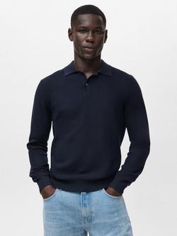 Mango Tens Long Sleeve Polo Shirt, Navy