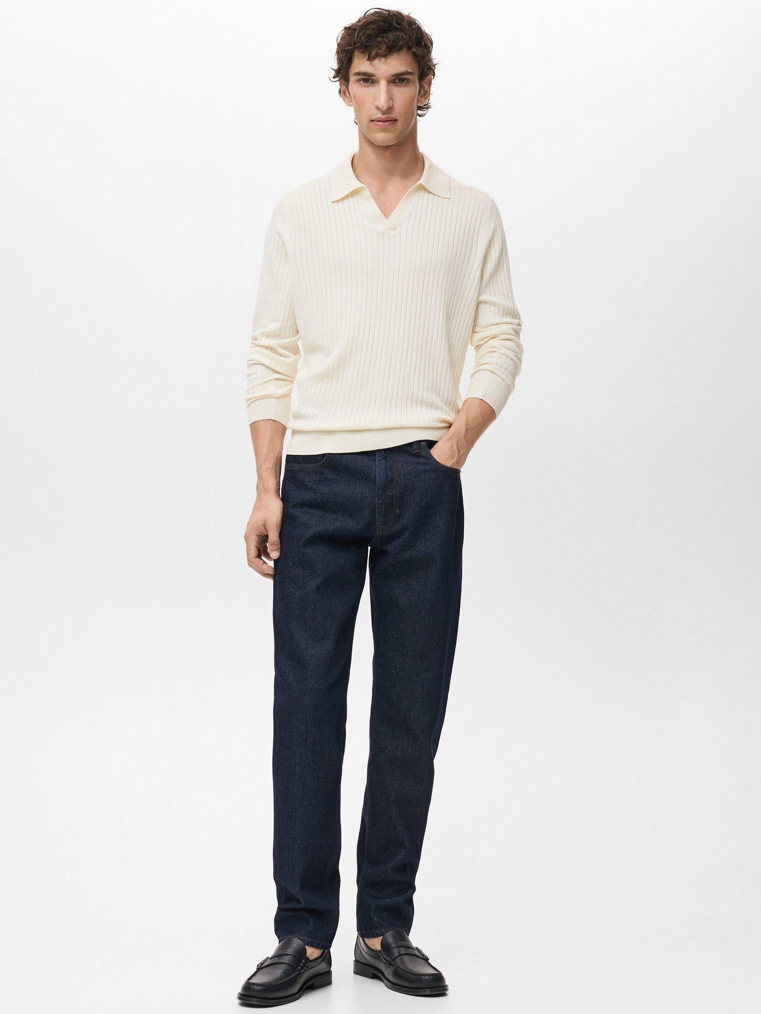 Product image 2 of 8, which shows Mango Taurus Buttonless Long Sleeve Polo Shirt, Natural White, XXL