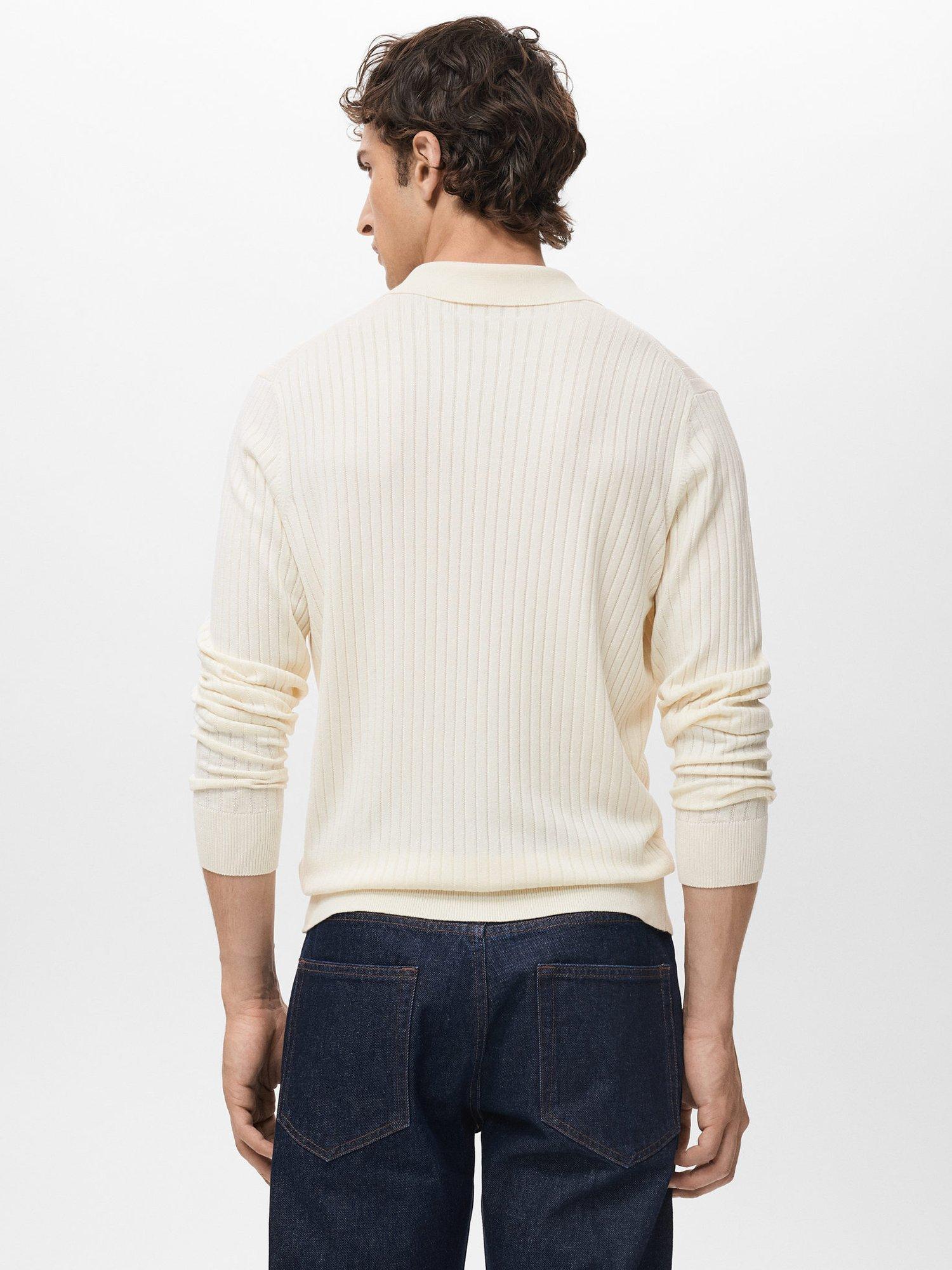 Product image 4 of 8, which shows Mango Taurus Buttonless Long Sleeve Polo Shirt, Natural White, XXL