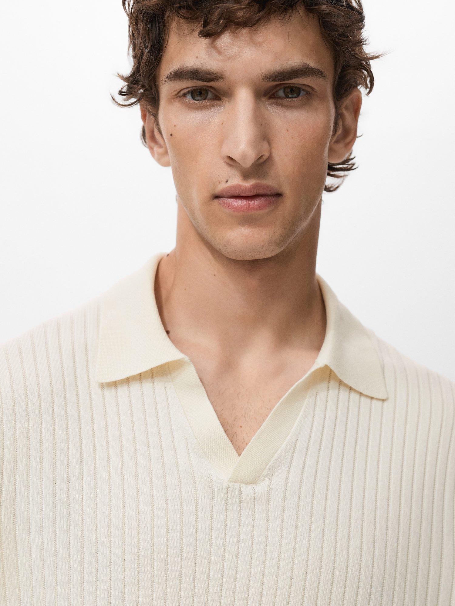 Product image 6 of 8, which shows Mango Taurus Buttonless Long Sleeve Polo Shirt, Natural White, XXL