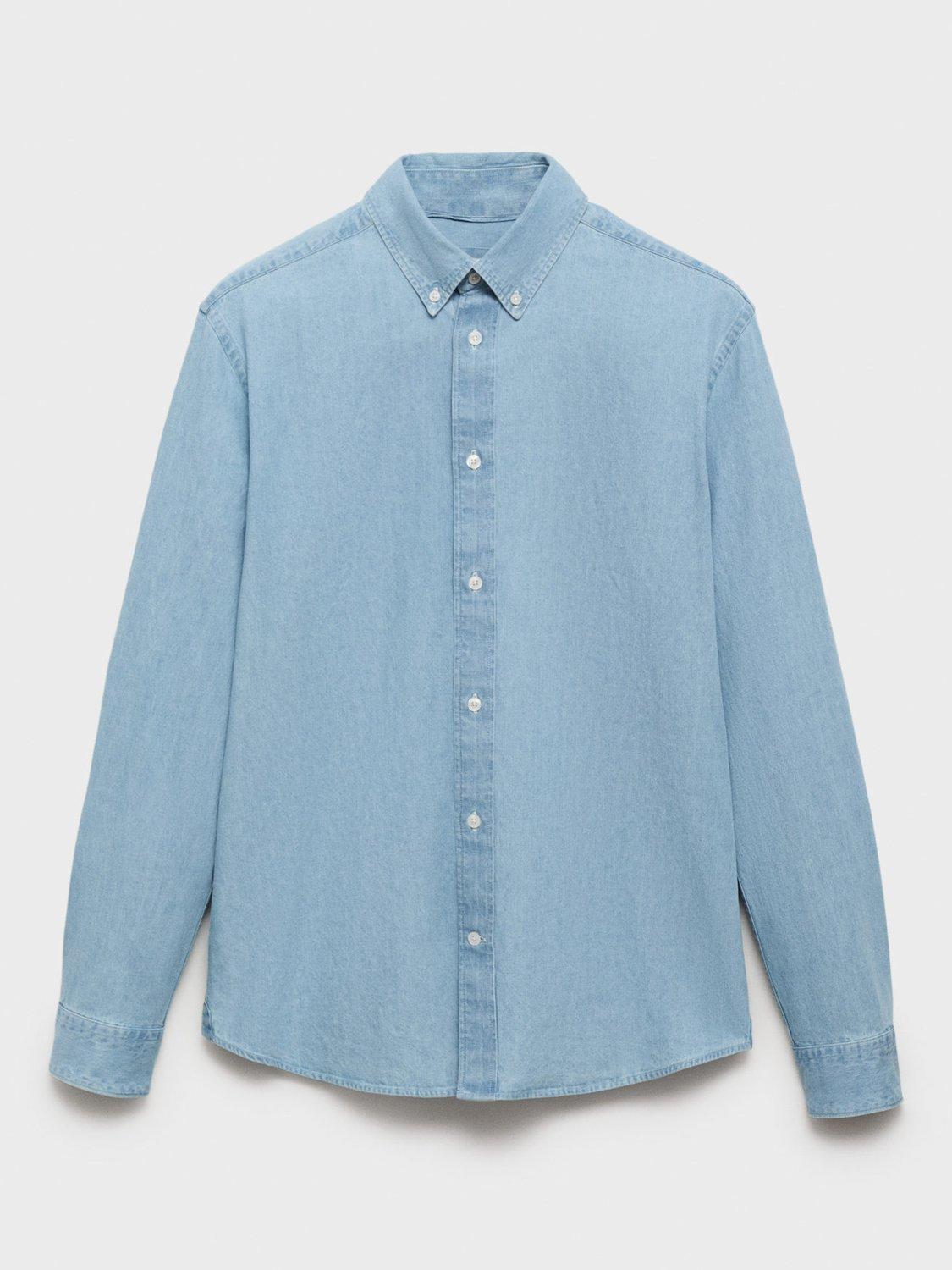 Product image 1 of 3, which shows Mango Corinto Cotton Blend Regular Fit Denim Shirt, Sky Blue, L