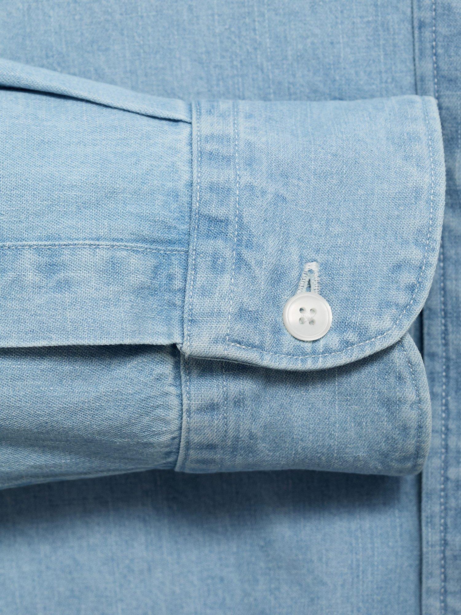 Product image 2 of 3, which shows Mango Corinto Cotton Blend Regular Fit Denim Shirt, Sky Blue, L