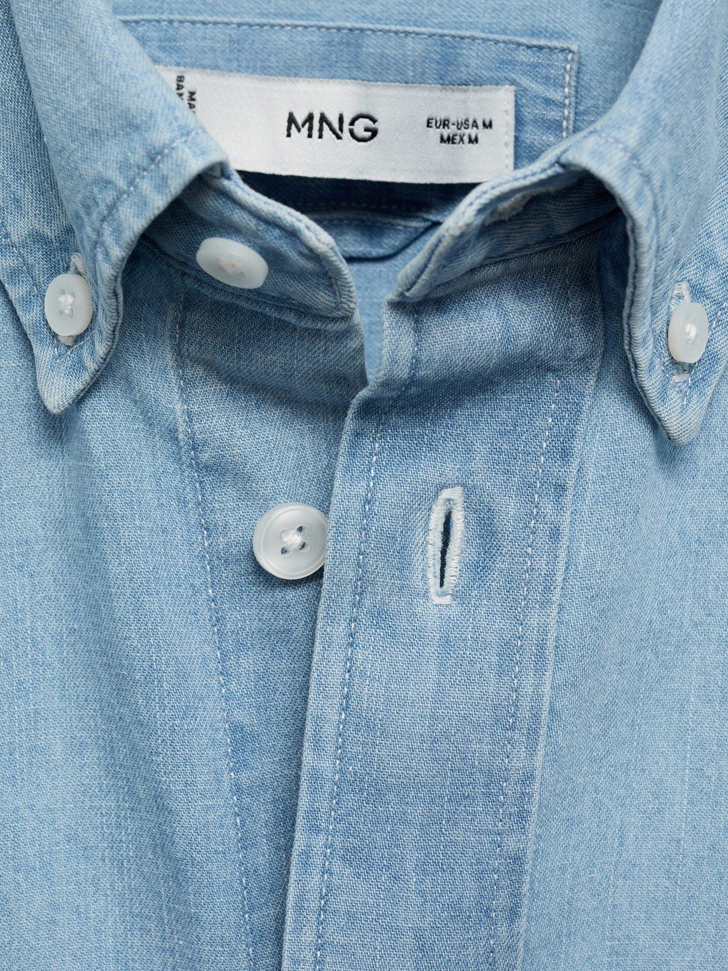 Product image 3 of 3, which shows Mango Corinto Cotton Blend Regular Fit Denim Shirt, Sky Blue, L