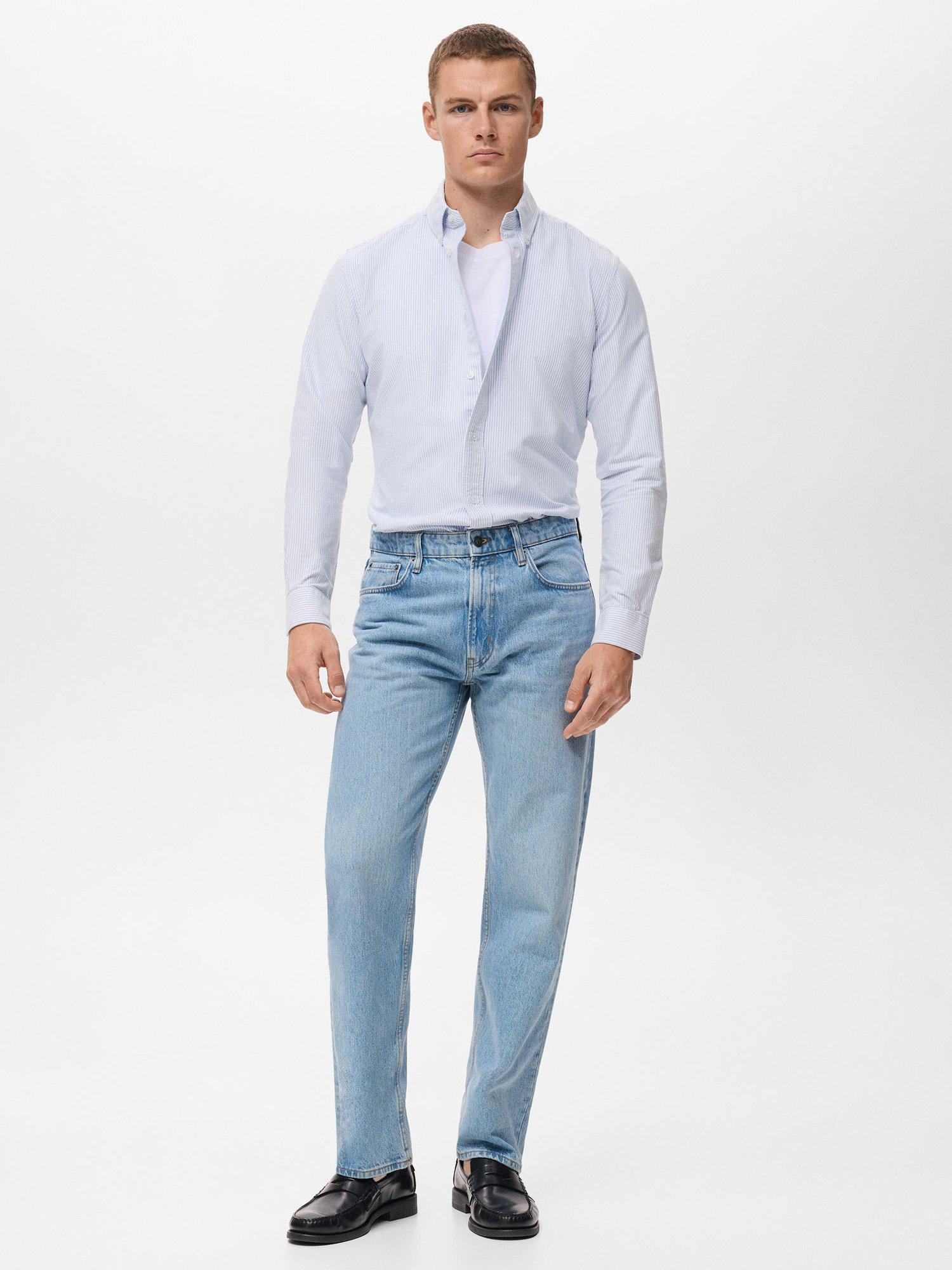 Product image 2 of 9, which shows Mango Kodak Cotton Regular Fit Stripe Shirt, Pastel Blue, L