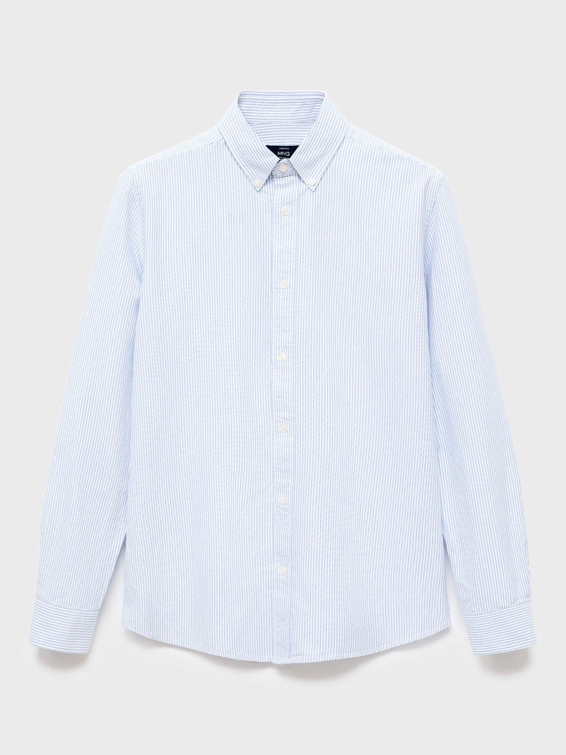 Product image 3 of 9, which shows Mango Kodak Cotton Regular Fit Stripe Shirt, Pastel Blue, L