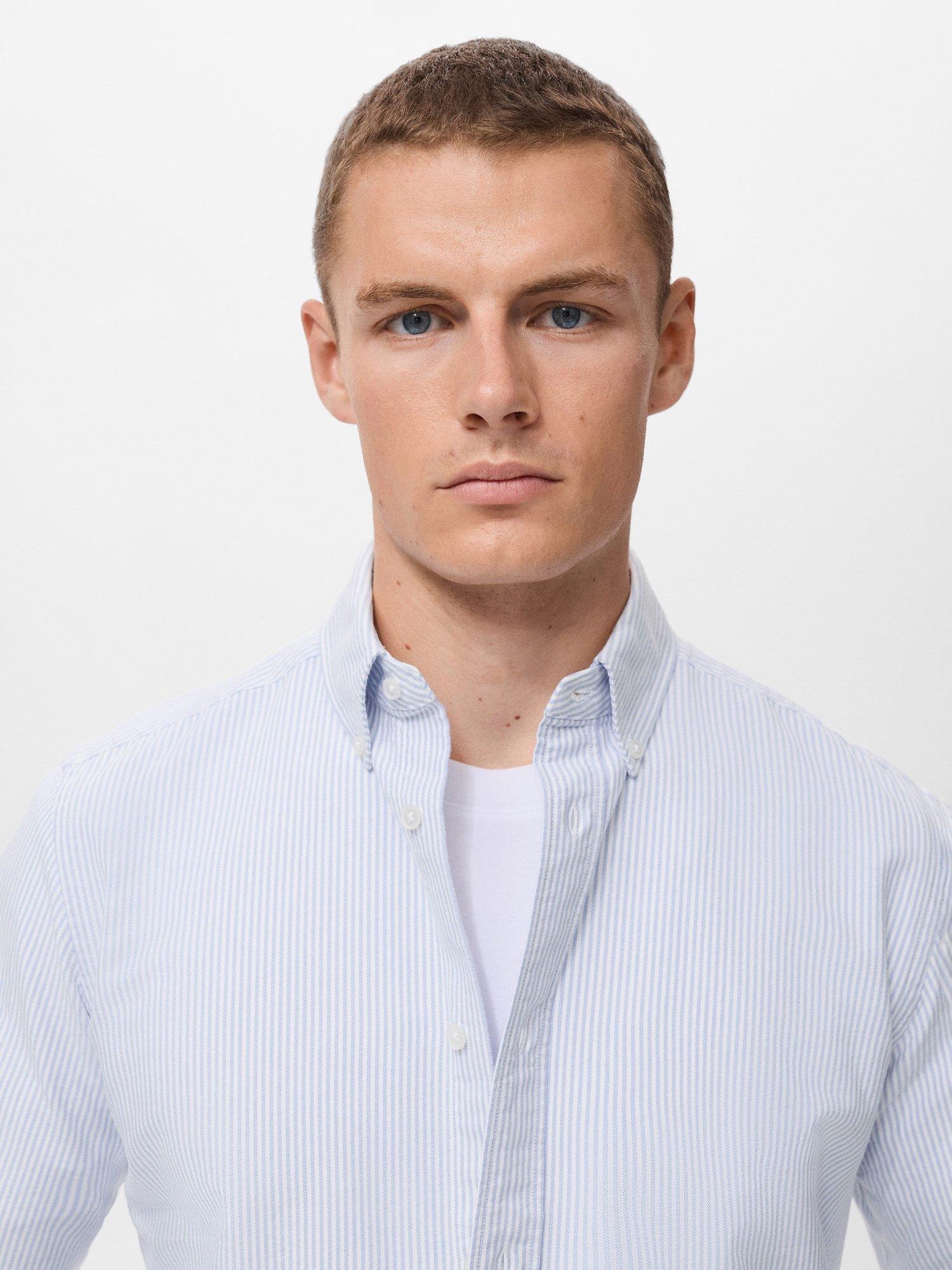 Product image 6 of 9, which shows Mango Kodak Cotton Regular Fit Stripe Shirt, Pastel Blue, L