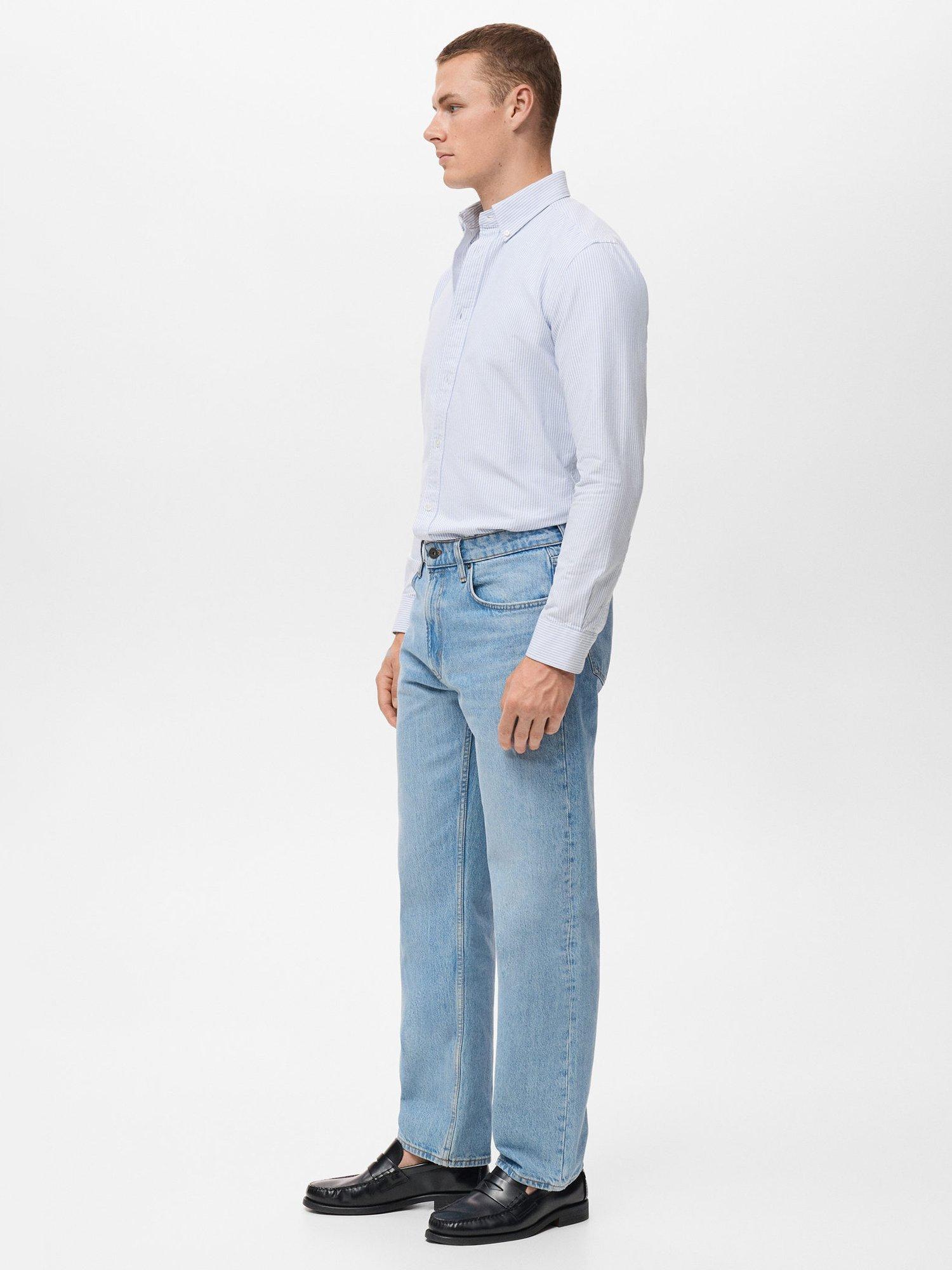 Product image 7 of 9, which shows Mango Kodak Cotton Regular Fit Stripe Shirt, Pastel Blue, L