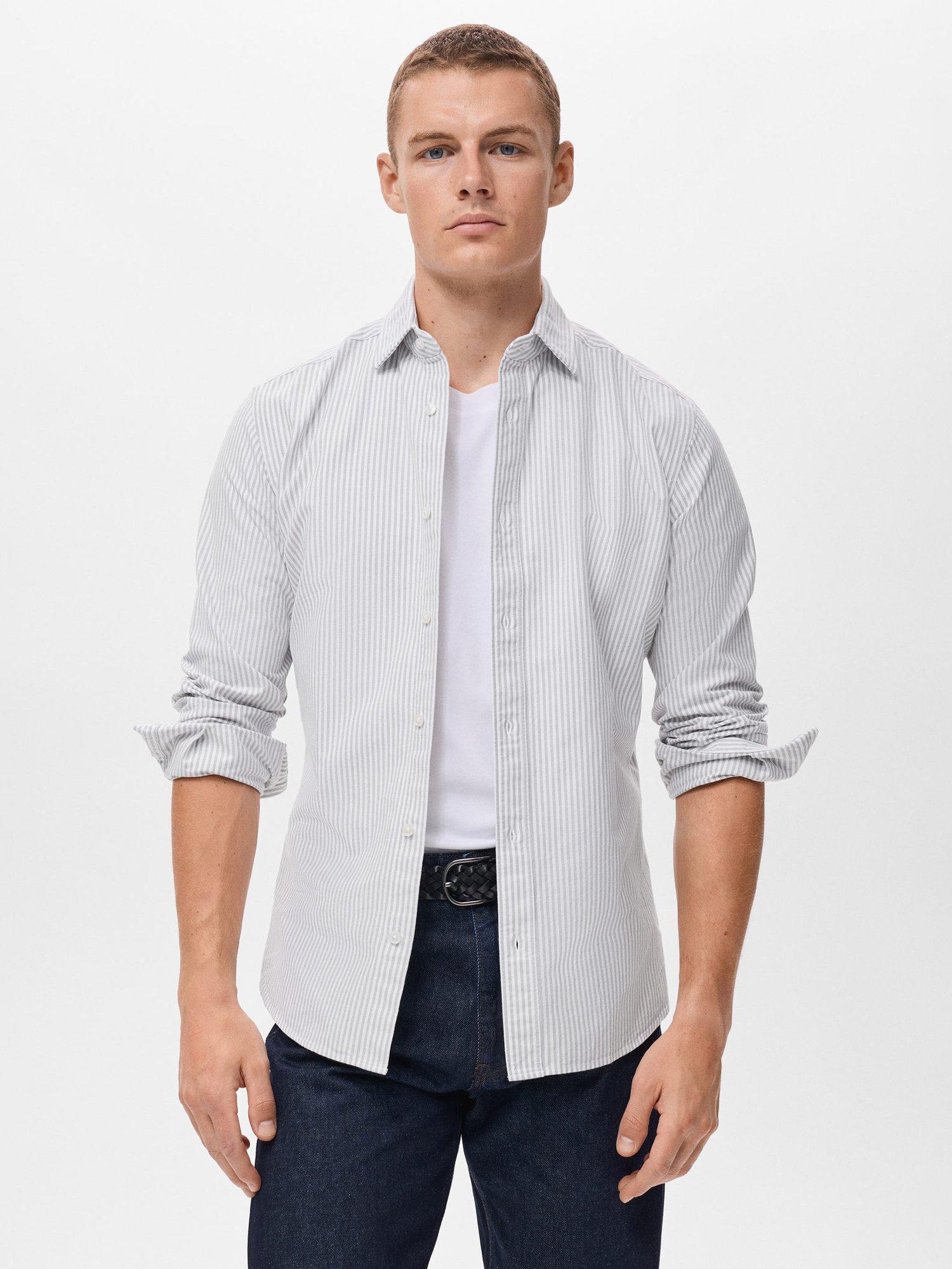 Product image 1 of 8, which shows Mango Kodak Cotton Regular Fit Stripe Shirt, Grey, XS