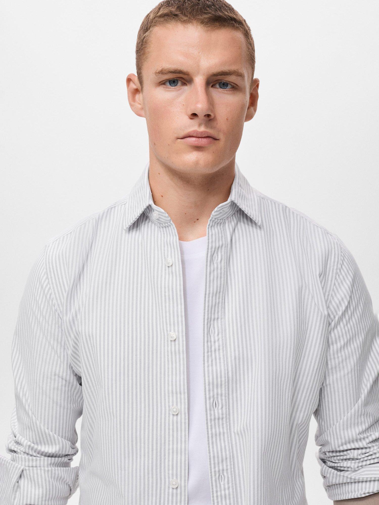 Product image 6 of 8, which shows Mango Kodak Cotton Regular Fit Stripe Shirt, Grey, XS