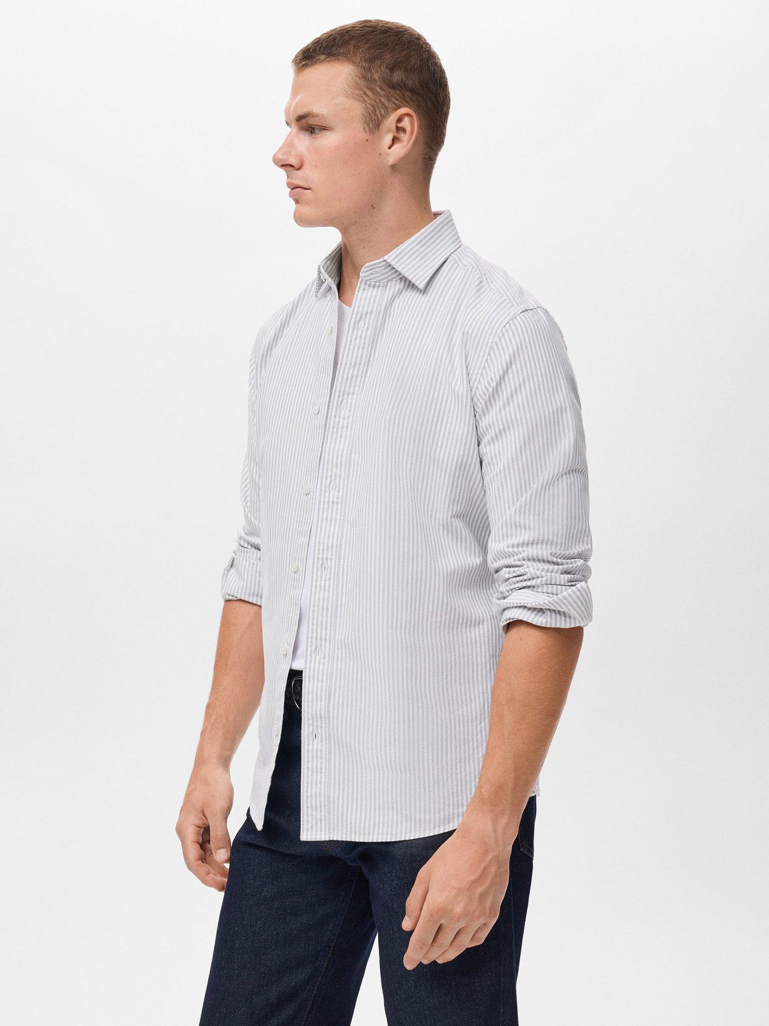 Product image 7 of 8, which shows Mango Kodak Cotton Regular Fit Stripe Shirt, Grey, XS
