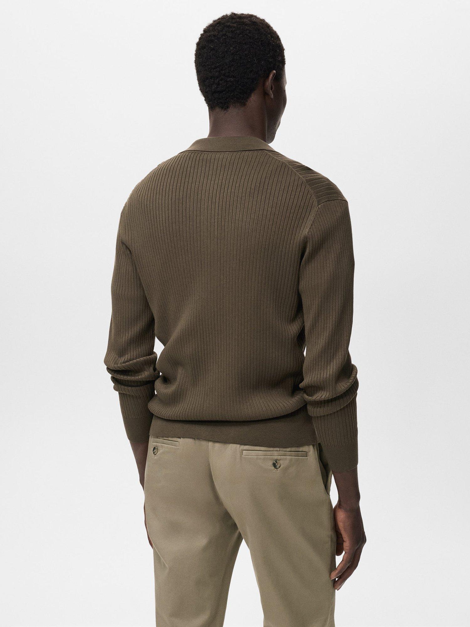 Product image 4 of 8, which shows Mango London Regular Fit Ribbed Collar Knitted Shirt, Khaki, L