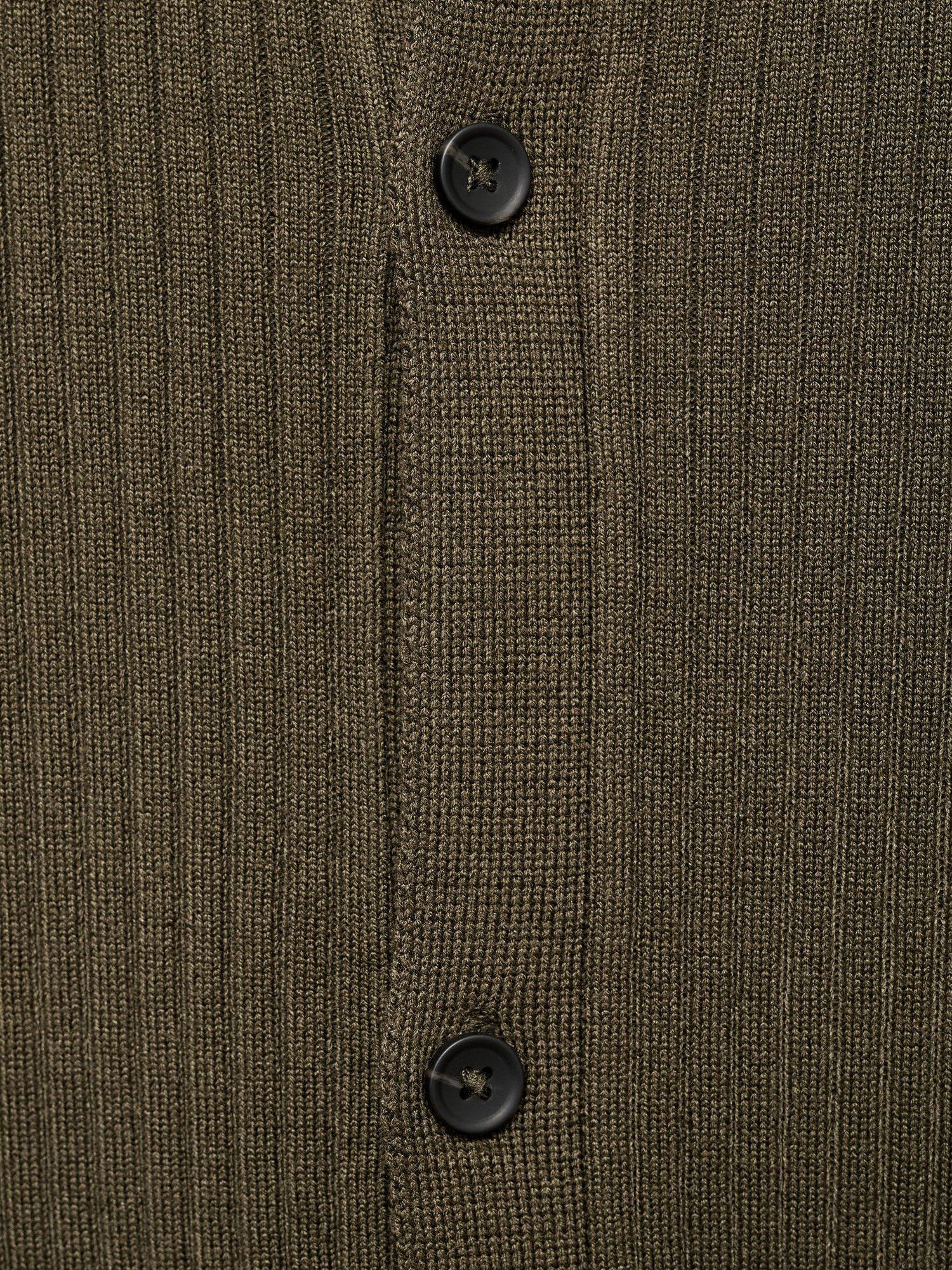 Product image 5 of 8, which shows Mango London Regular Fit Ribbed Collar Knitted Shirt, Khaki, L