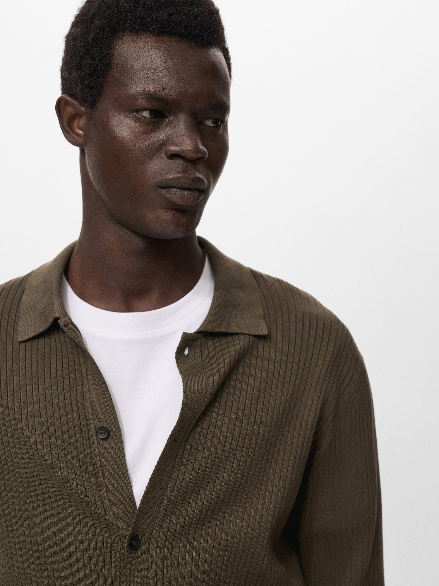 Product image 6 of 8, which shows Mango London Regular Fit Ribbed Collar Knitted Shirt, Khaki, L