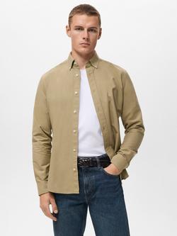 Mango Cotton Regular Fit Oxford Shirt, Khaki