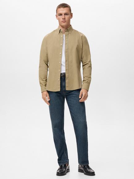 Mango Cotton Regular Fit Oxford Shirt - view 2, Khaki