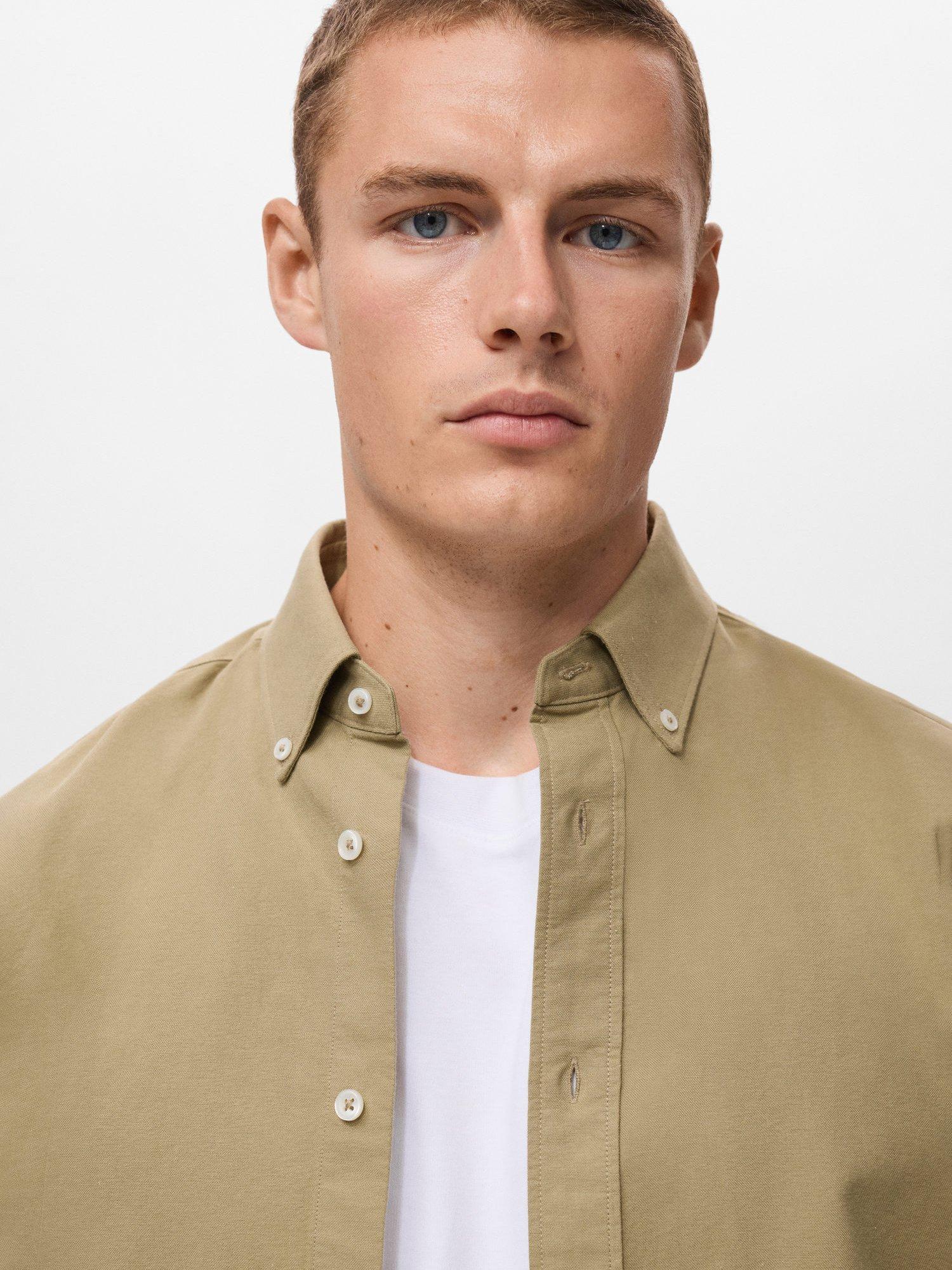 Product image 6 of 8, which shows Mango Cotton Regular Fit Oxford Shirt, Khaki, L