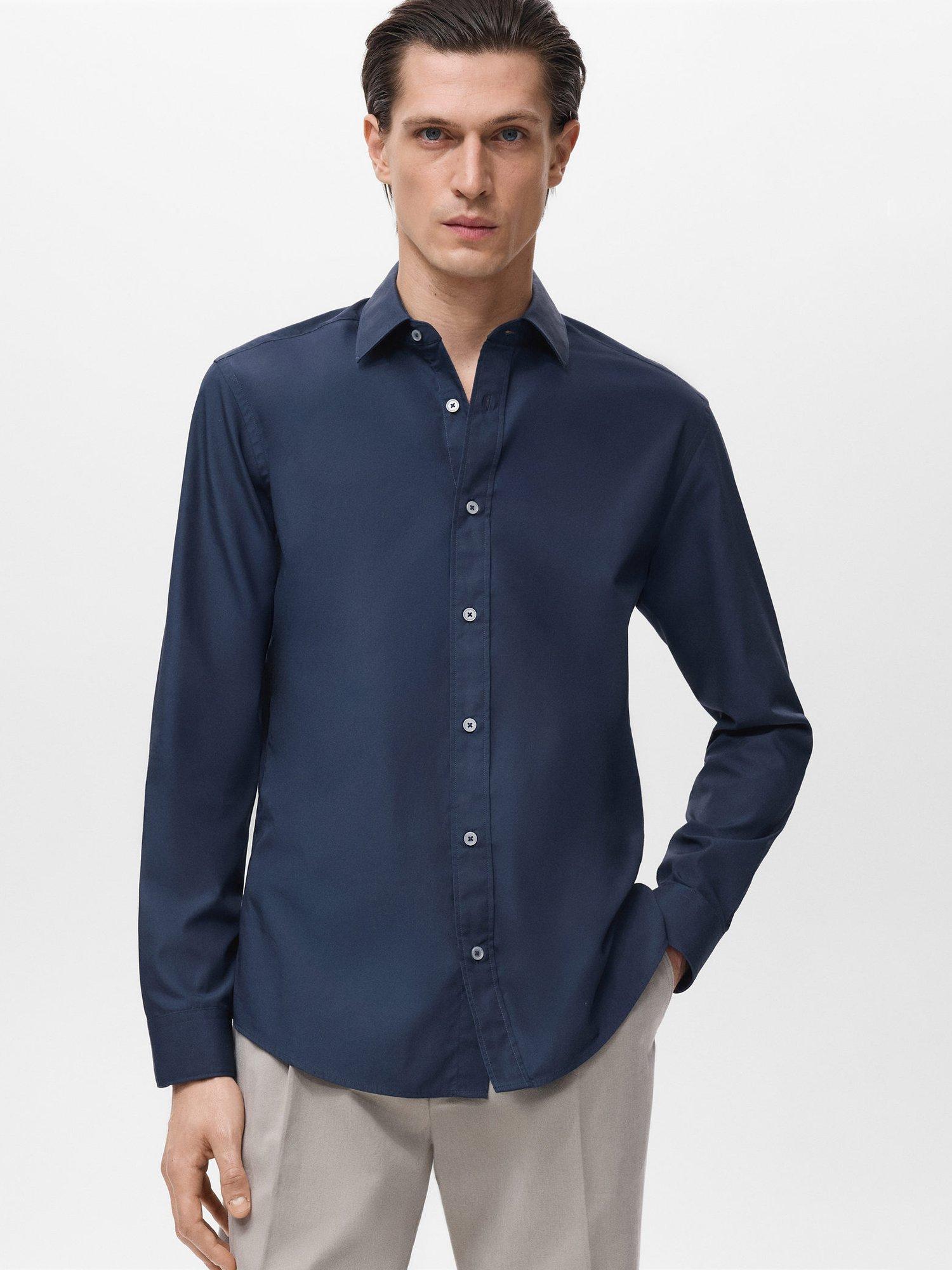 Product image 1 of 8, which shows Mango Play Cotton Regular Fit Shirt, Navy, XS
