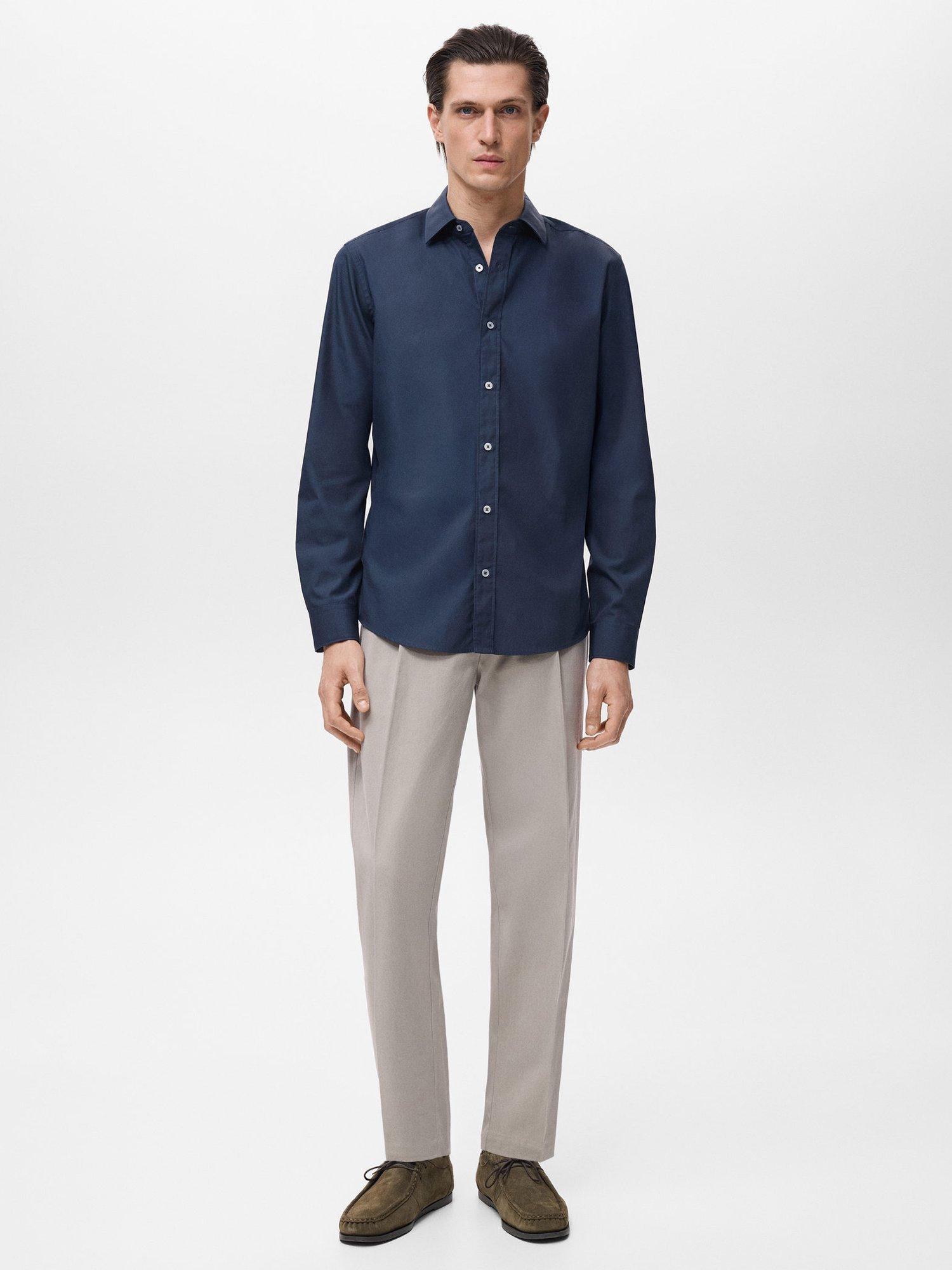 Product image 2 of 8, which shows Mango Play Cotton Regular Fit Shirt, Navy, XS