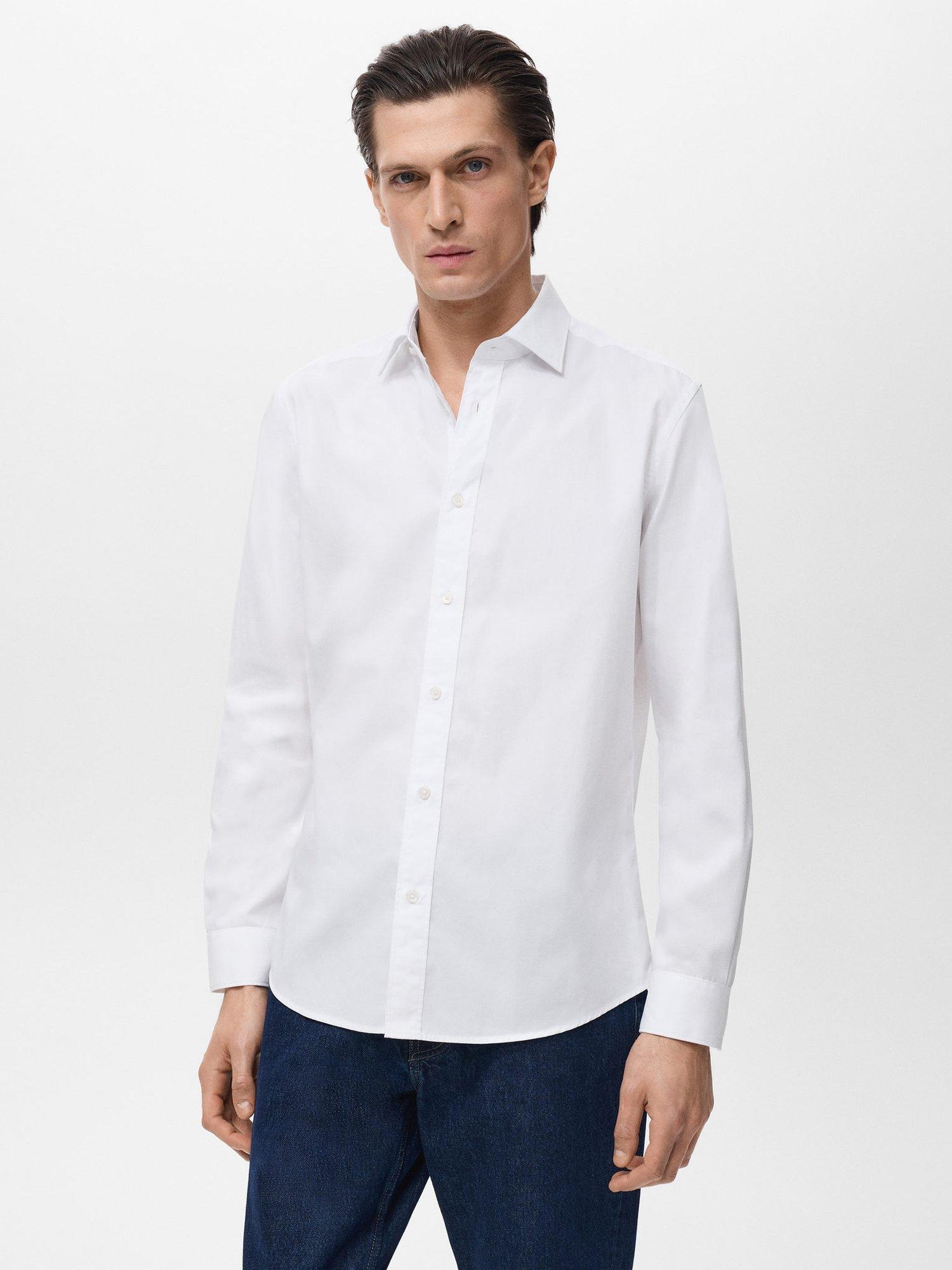 Product image 1 of 8, which shows Mango Play Cotton Regular Fit Shirt, White, XS