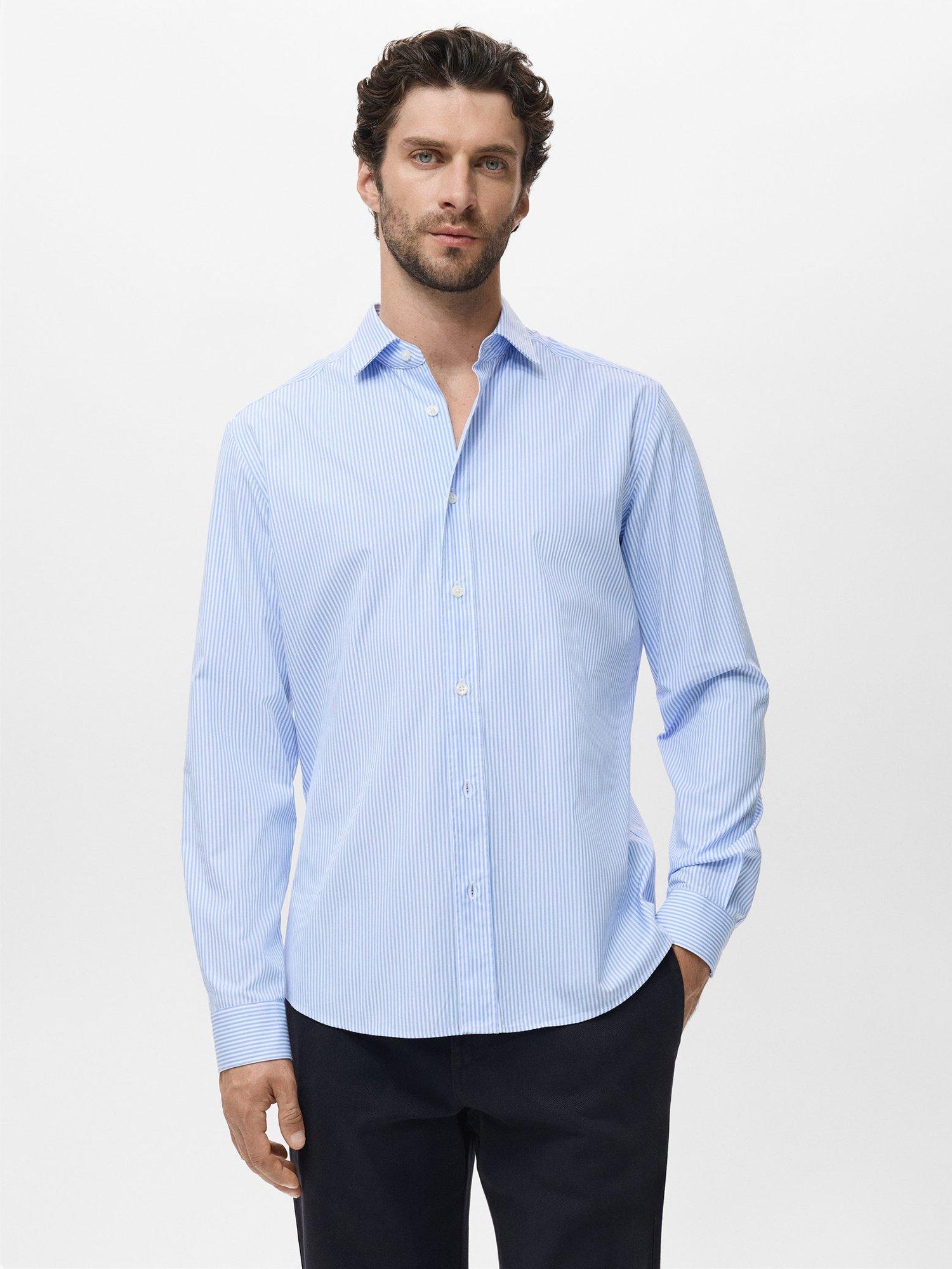 Product image 1 of 8, which shows Mango Playr Cotton Regular Fit Stripe Shirt, Lt-pastel Blue, S