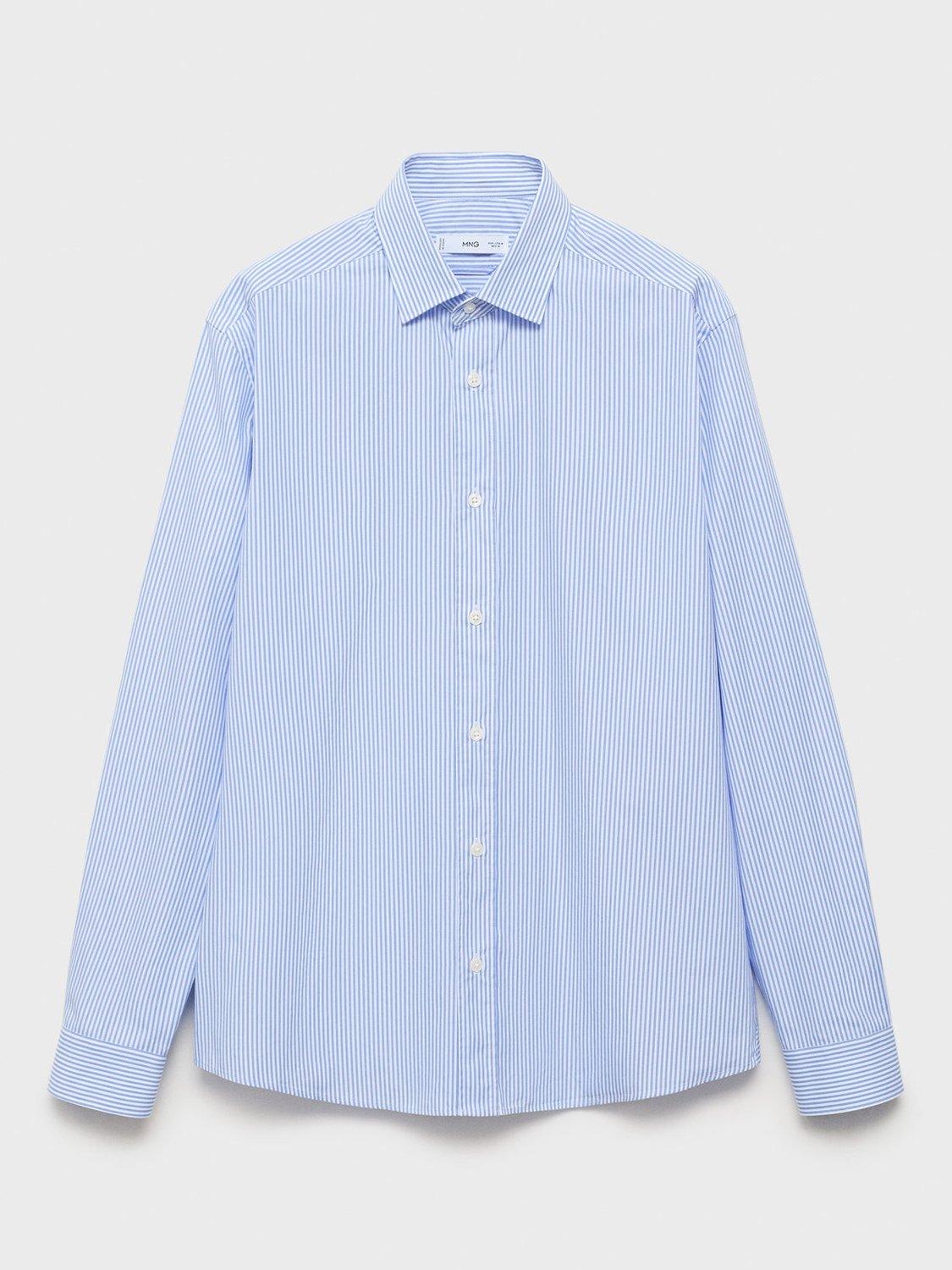Product image 3 of 8, which shows Mango Playr Cotton Regular Fit Stripe Shirt, Lt-pastel Blue, S