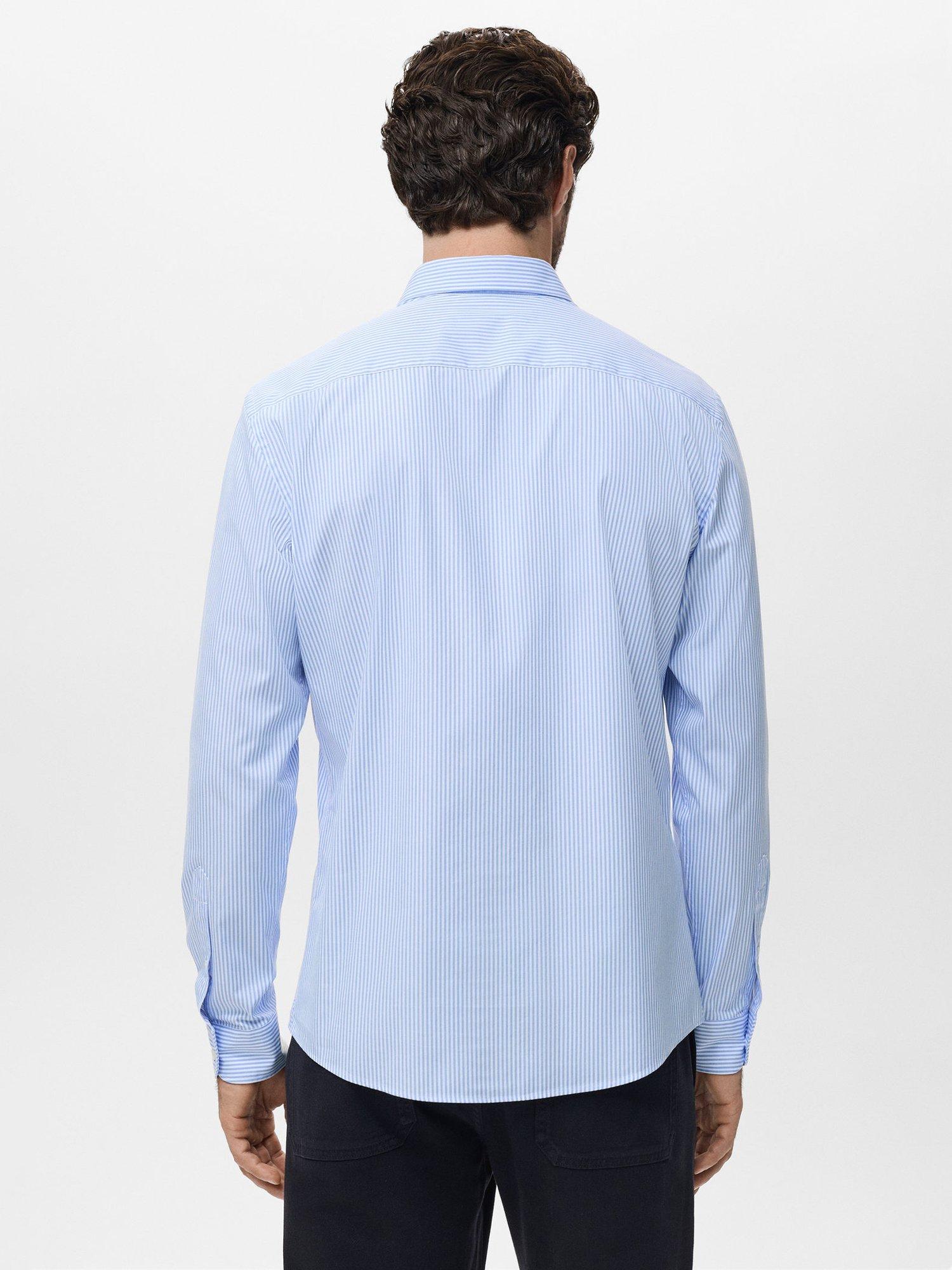 Product image 4 of 8, which shows Mango Playr Cotton Regular Fit Stripe Shirt, Lt-pastel Blue, S