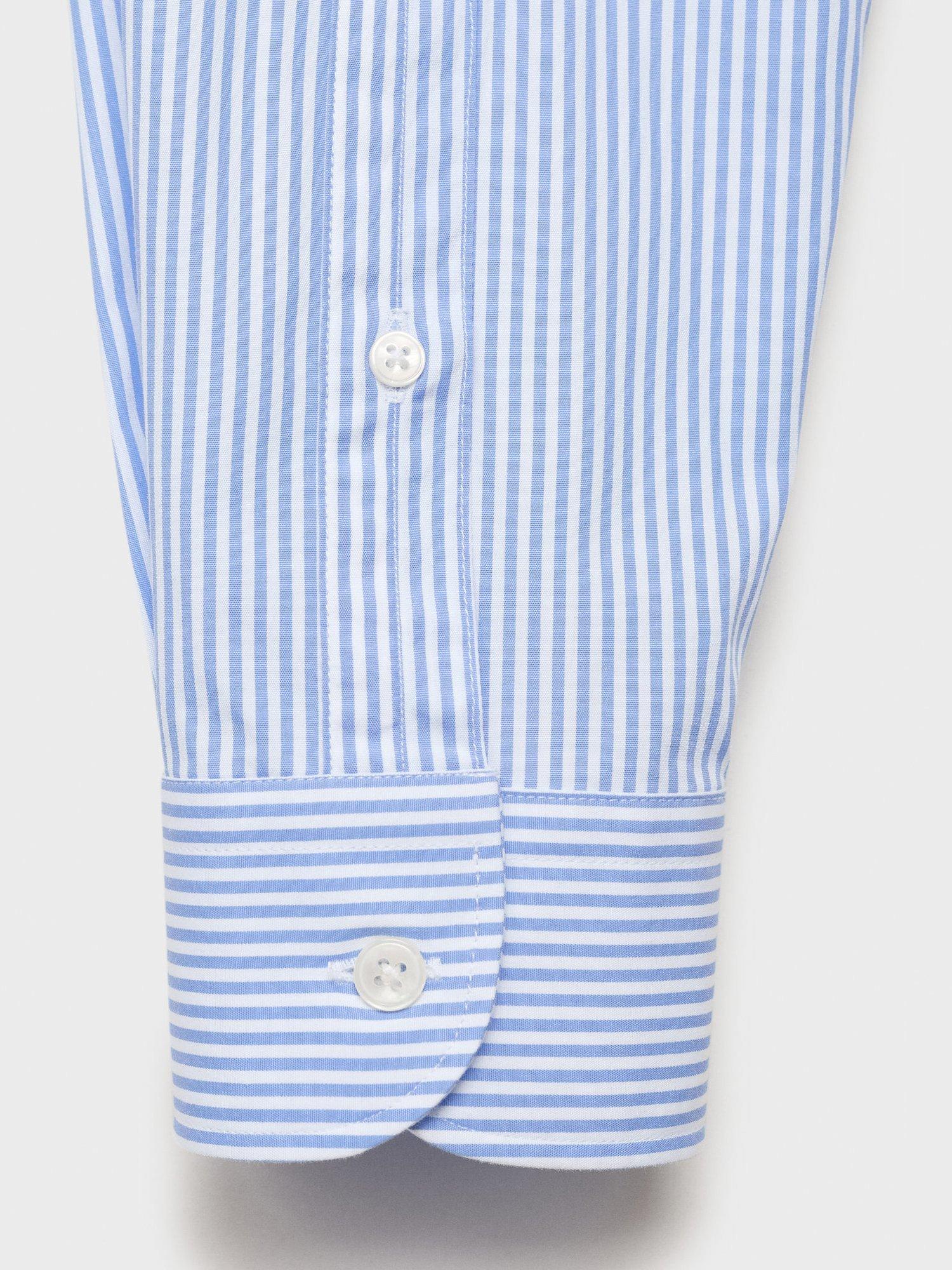 Product image 5 of 8, which shows Mango Playr Cotton Regular Fit Stripe Shirt, Lt-pastel Blue, S