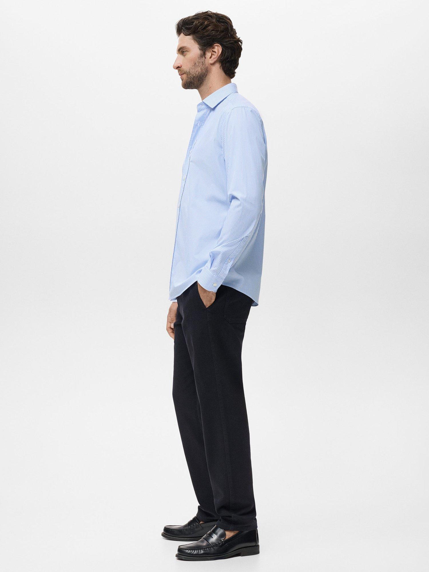 Product image 7 of 8, which shows Mango Playr Cotton Regular Fit Stripe Shirt, Lt-pastel Blue, S