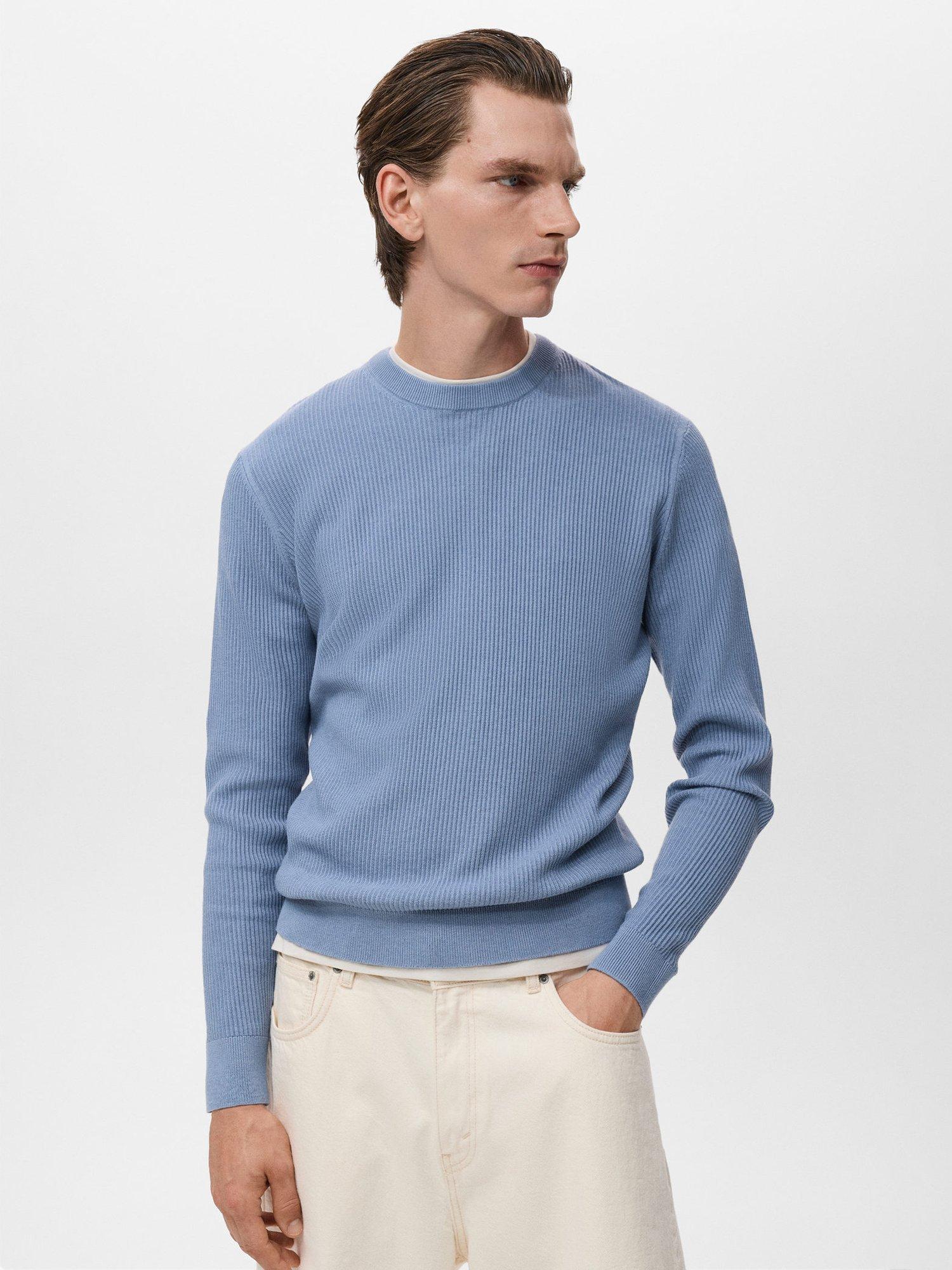 Product image 1 of 8, which shows Mango Antigua Crew Neck Jumper, Pastel Blue, S