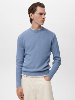 Mango Antigua Crew Neck Jumper, Pastel Blue