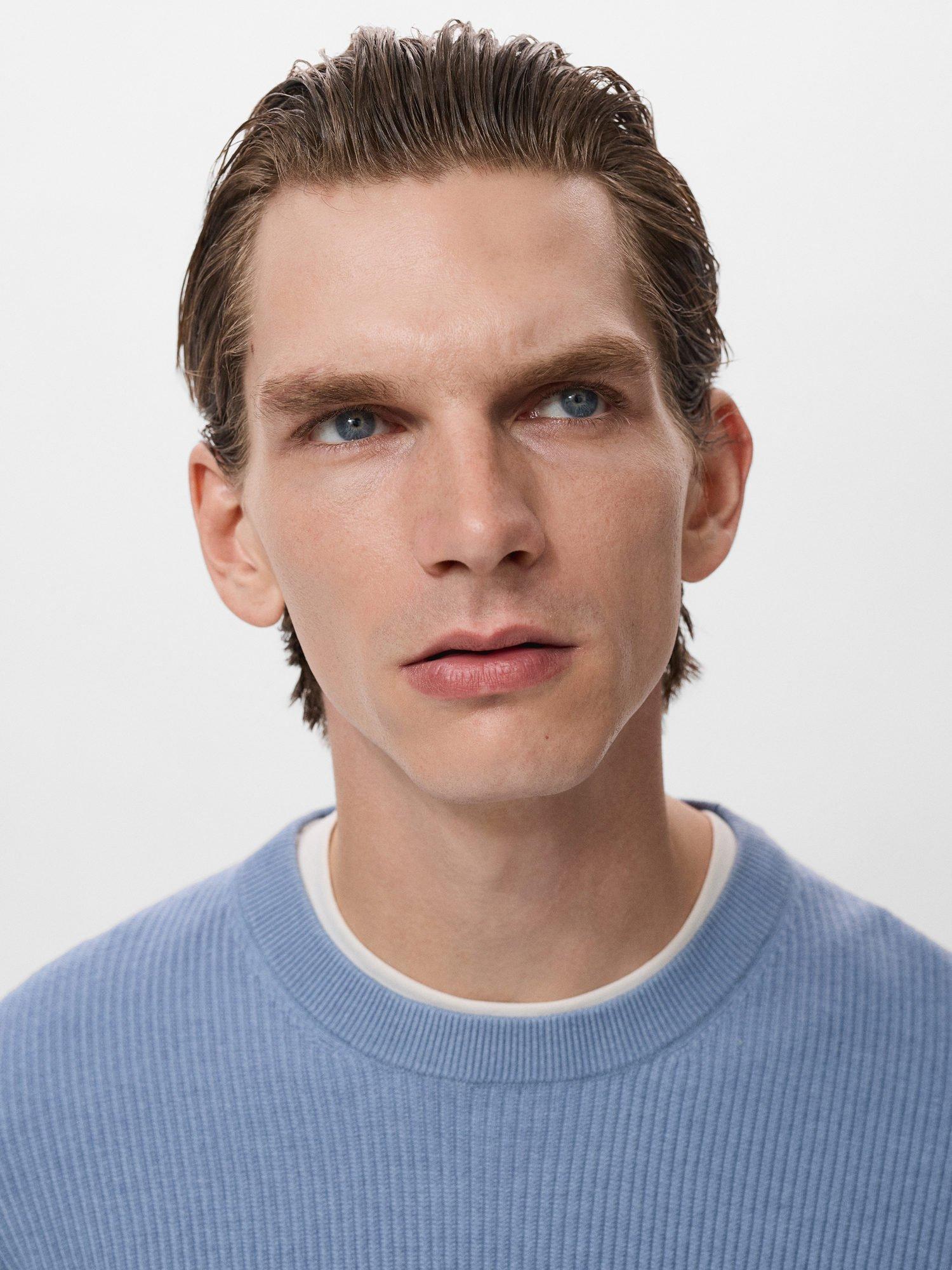 Product image 6 of 8, which shows Mango Antigua Crew Neck Jumper, Pastel Blue, S