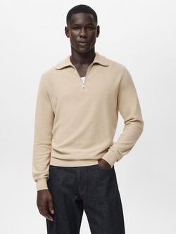 Mango Tenp Half Zip Jumper, Light Beige, Light Beige