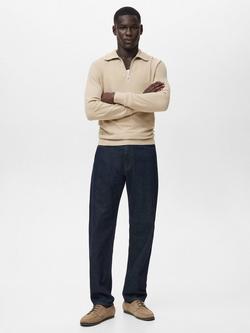 Mango Tenp Half Zip Jumper, Light Beige - view 2, Light Beige