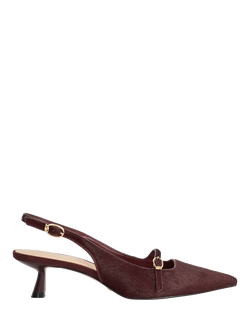 Dune London Deserved Pointed Toe Slingback Kitten Heel Leather Court Shoes, Burgundy, Burgundy