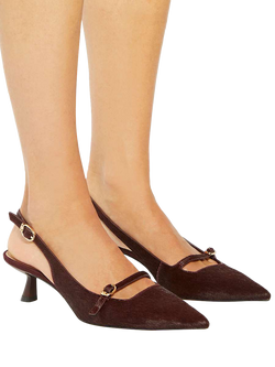 Dune London Deserved Pointed Toe Slingback Kitten Heel Leather Court Shoes, Burgundy - view 2, Burgundy