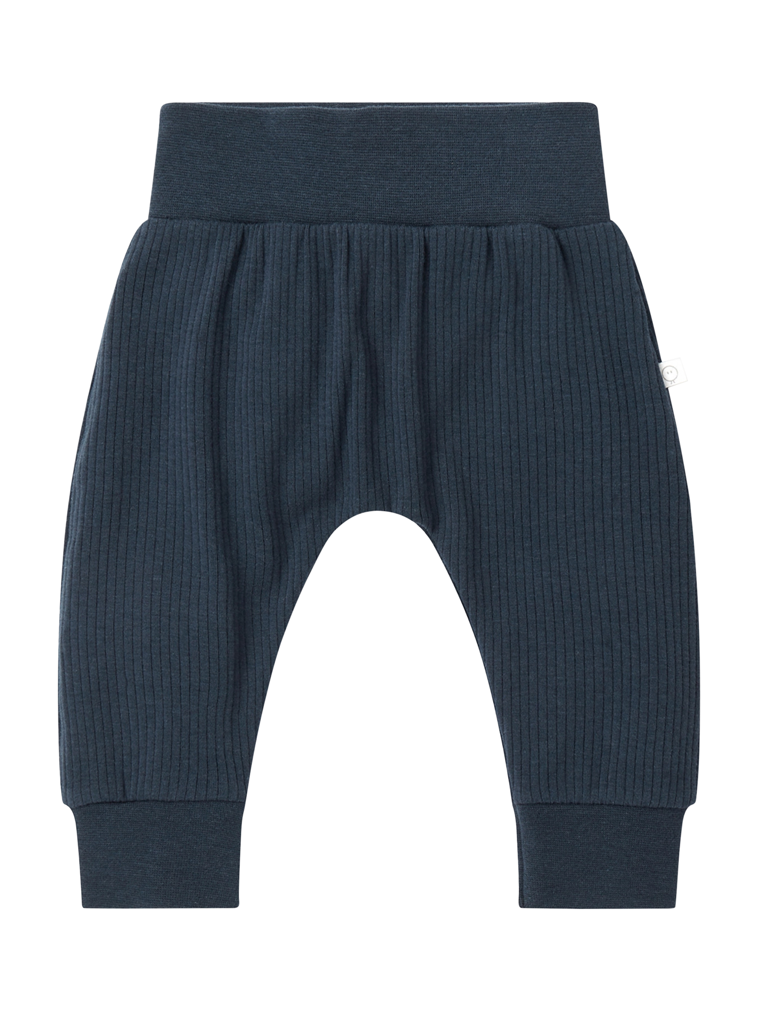 Product image 1 of 2, which shows MORI Kids' Cotton Blend Ribbed Joggers, Navy, 12-18 months