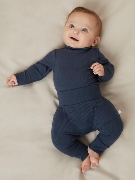 MORI Kids' Cotton Blend Ribbed Joggers, Navy - view 2, Navy