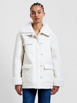 French Connection Solise Faux Fur Coat, White, White