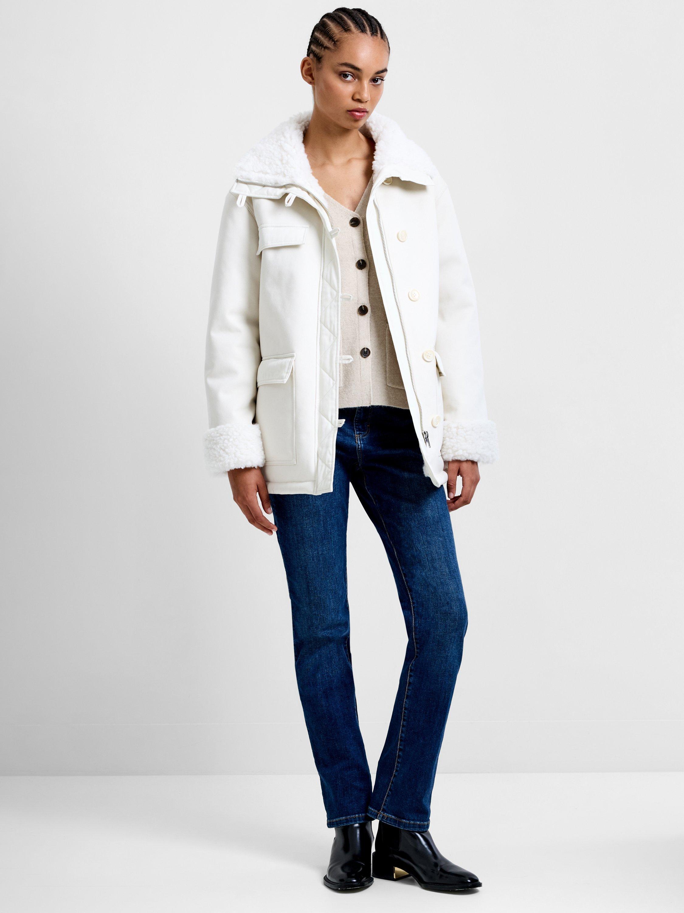 Product image 4 of 7, which shows French Connection Solise Faux Fur Coat, White, XS