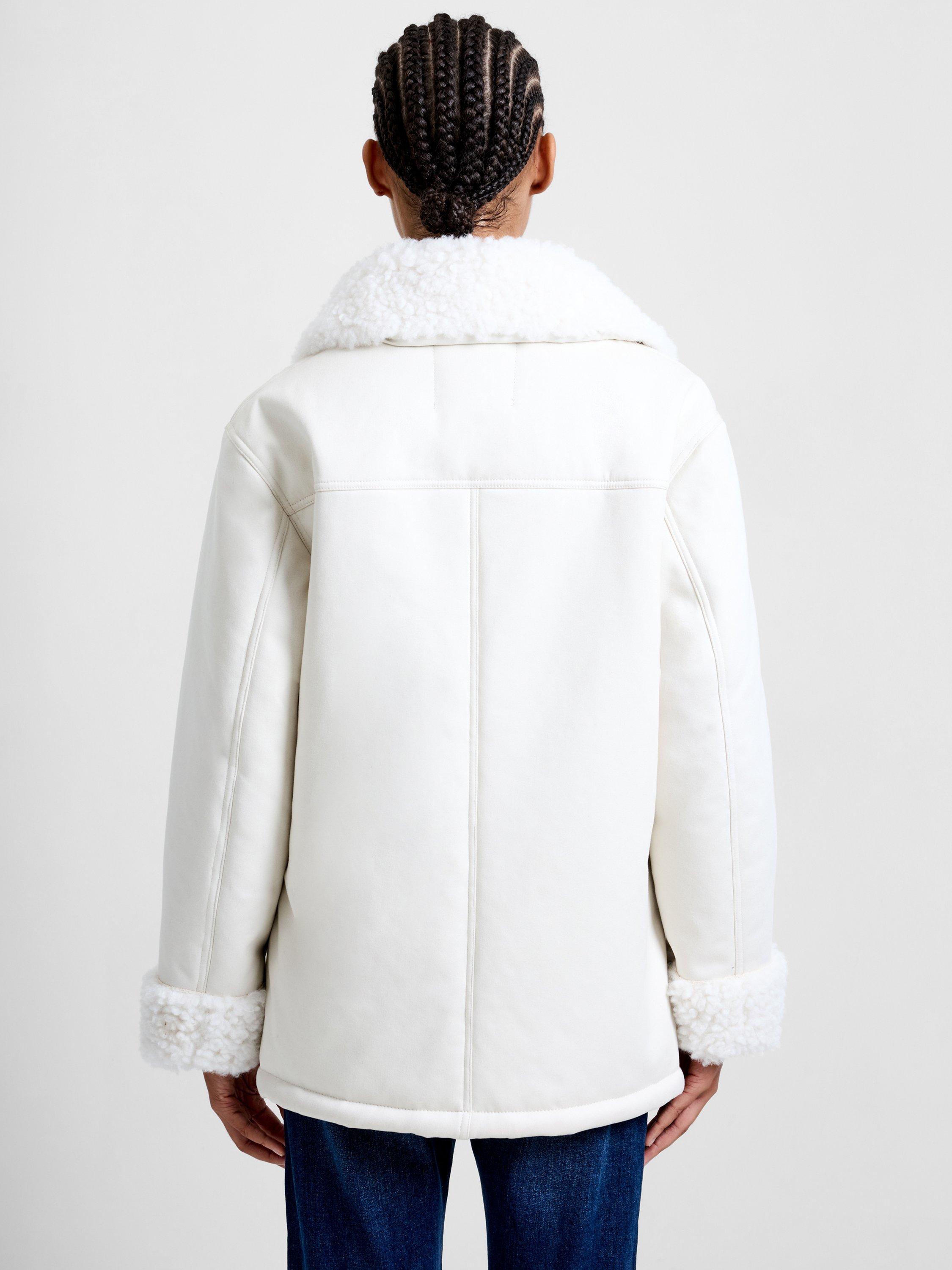 Product image 5 of 7, which shows French Connection Solise Faux Fur Coat, White, XS