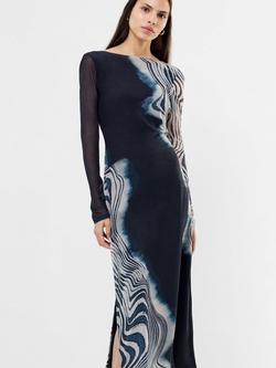 French Connection Celeste Shuri Mesh Midi Dress, Black/Multi - view 2, Black/Multi