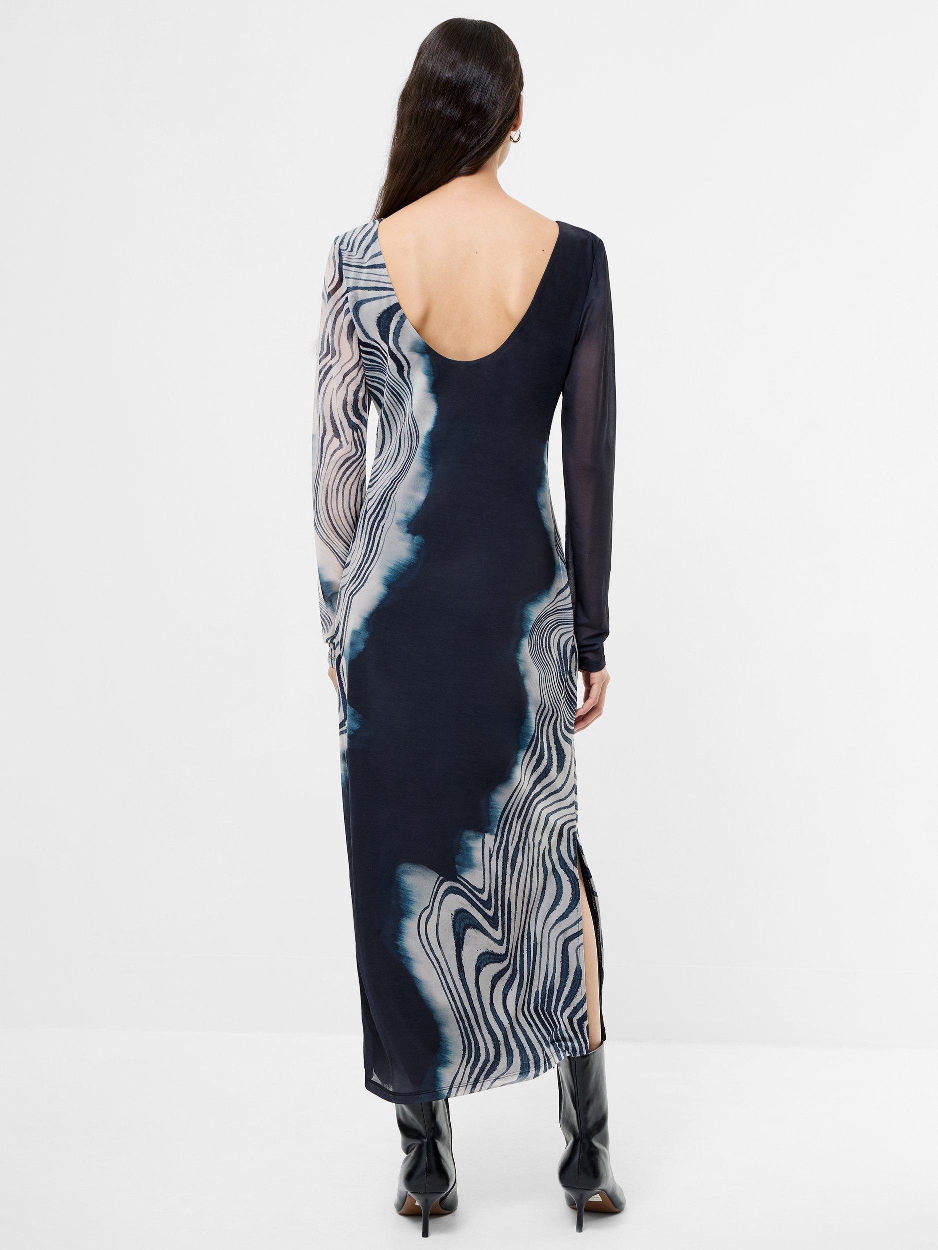 Product image 3 of 4, which shows French Connection Celeste Shuri Mesh Midi Dress, Black/Multi, XS