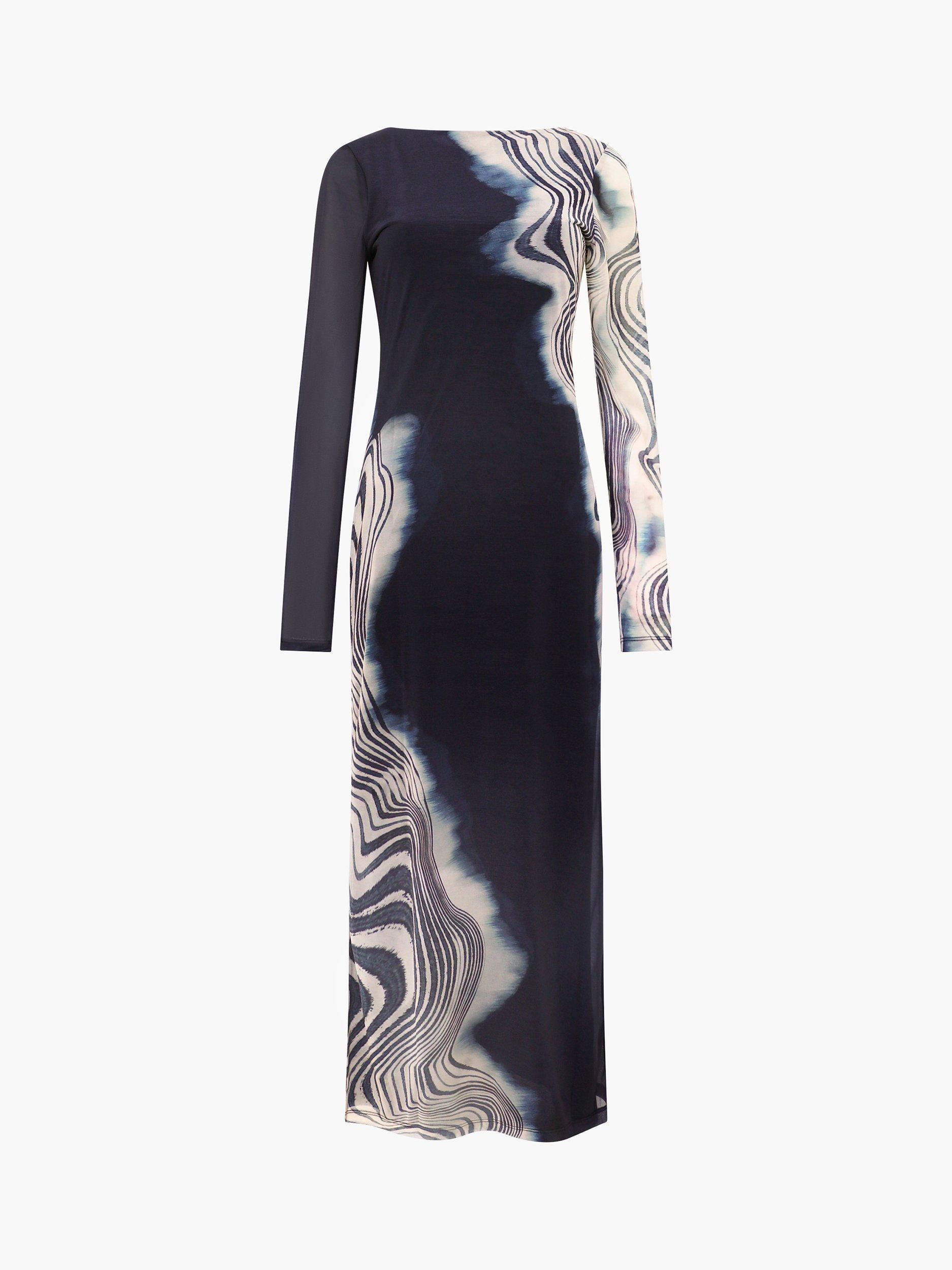 Product image 4 of 4, which shows French Connection Celeste Shuri Mesh Midi Dress, Black/Multi, XS