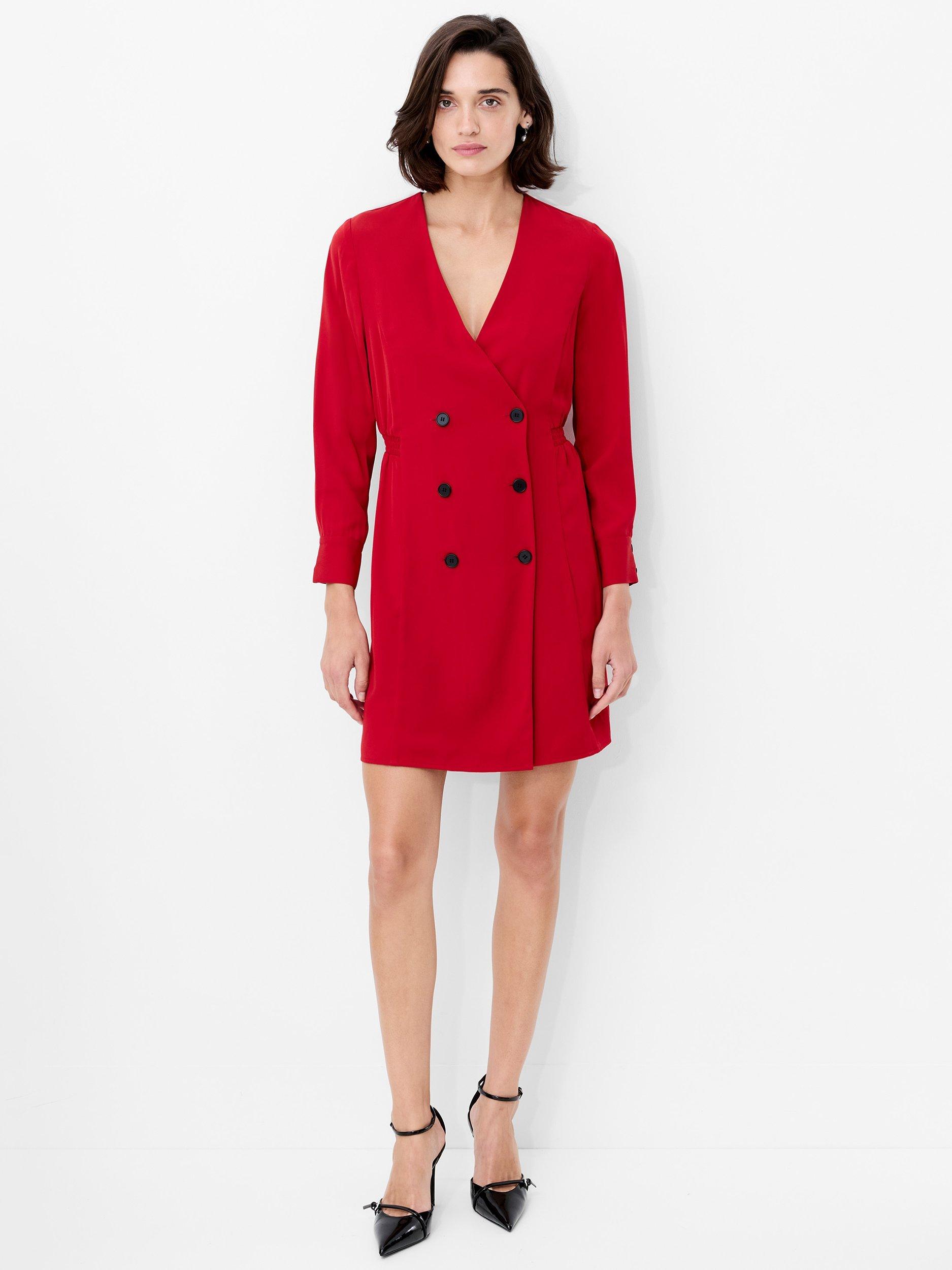 Product image 1 of 5, which shows French Connection Levent Crepe Double Breasted Mini Dress, Mid Red, 6