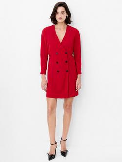 French Connection Levent Crepe Double Breasted Mini Dress, Mid Red, Mid Red
